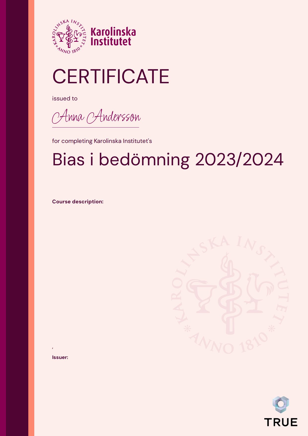 Example certificate for Bias i bedömning 2023/2024 from KI - Karolinska Institutet