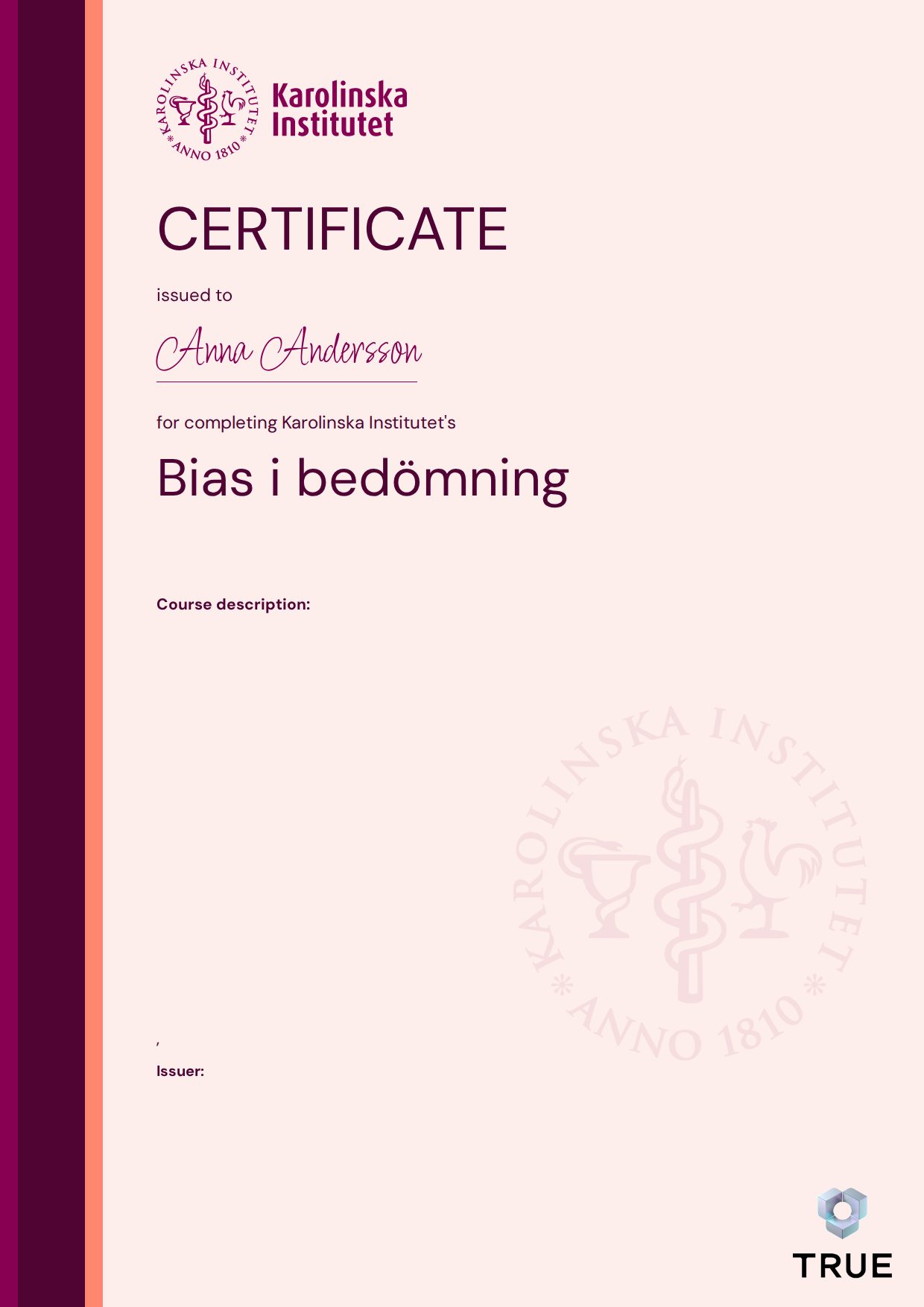 Exempel: diplom för Bias i bedömning från KI - Karolinska Institutet