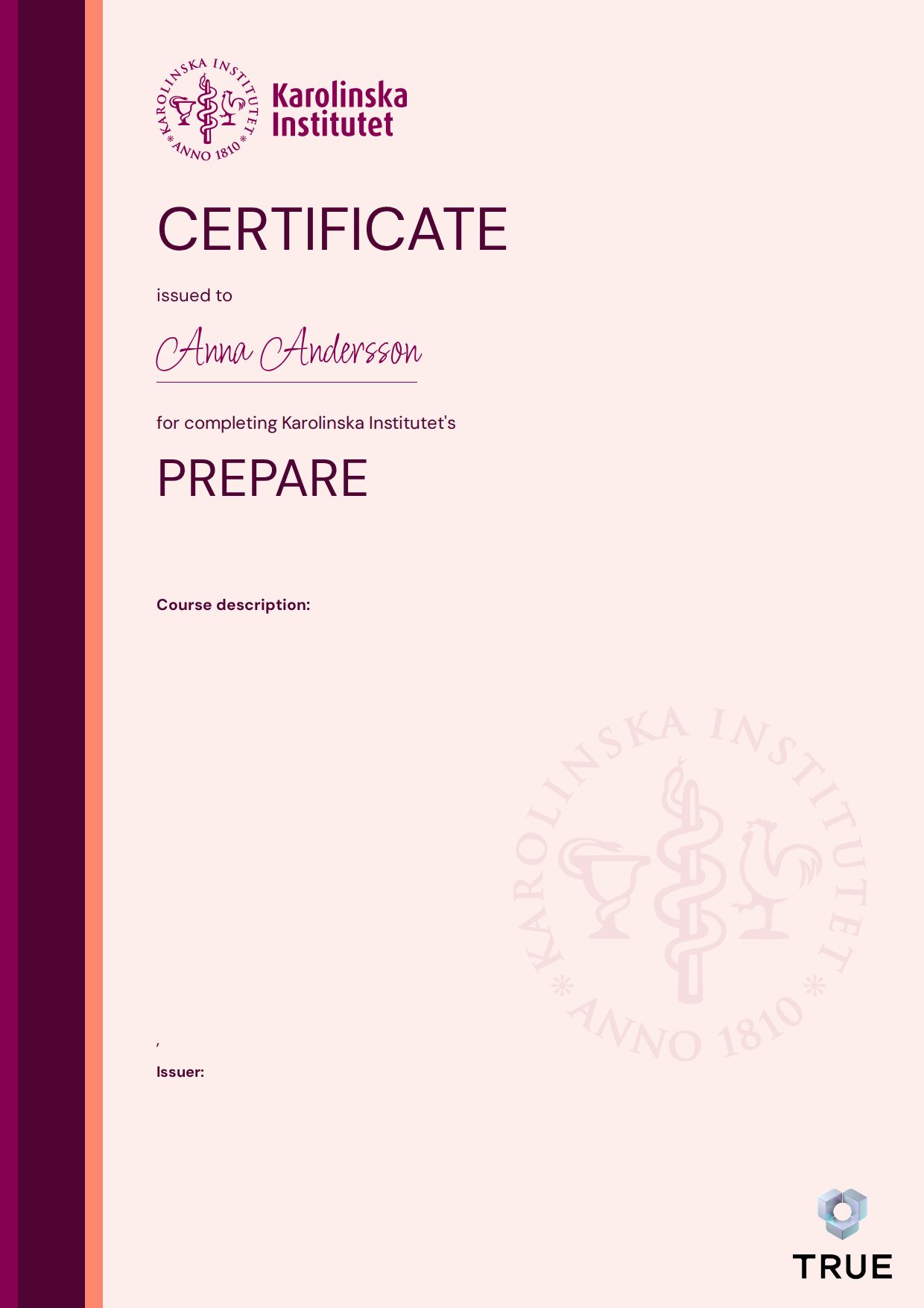 Example certificate for PREPARE from KI - Karolinska Institutet