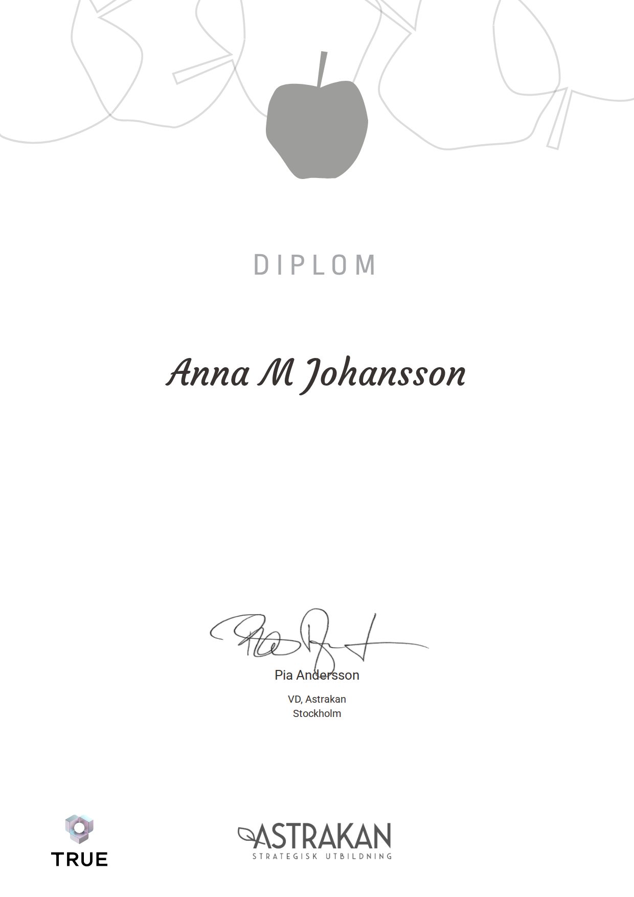 Example certificate for Behavior Driven Development from Astrakan