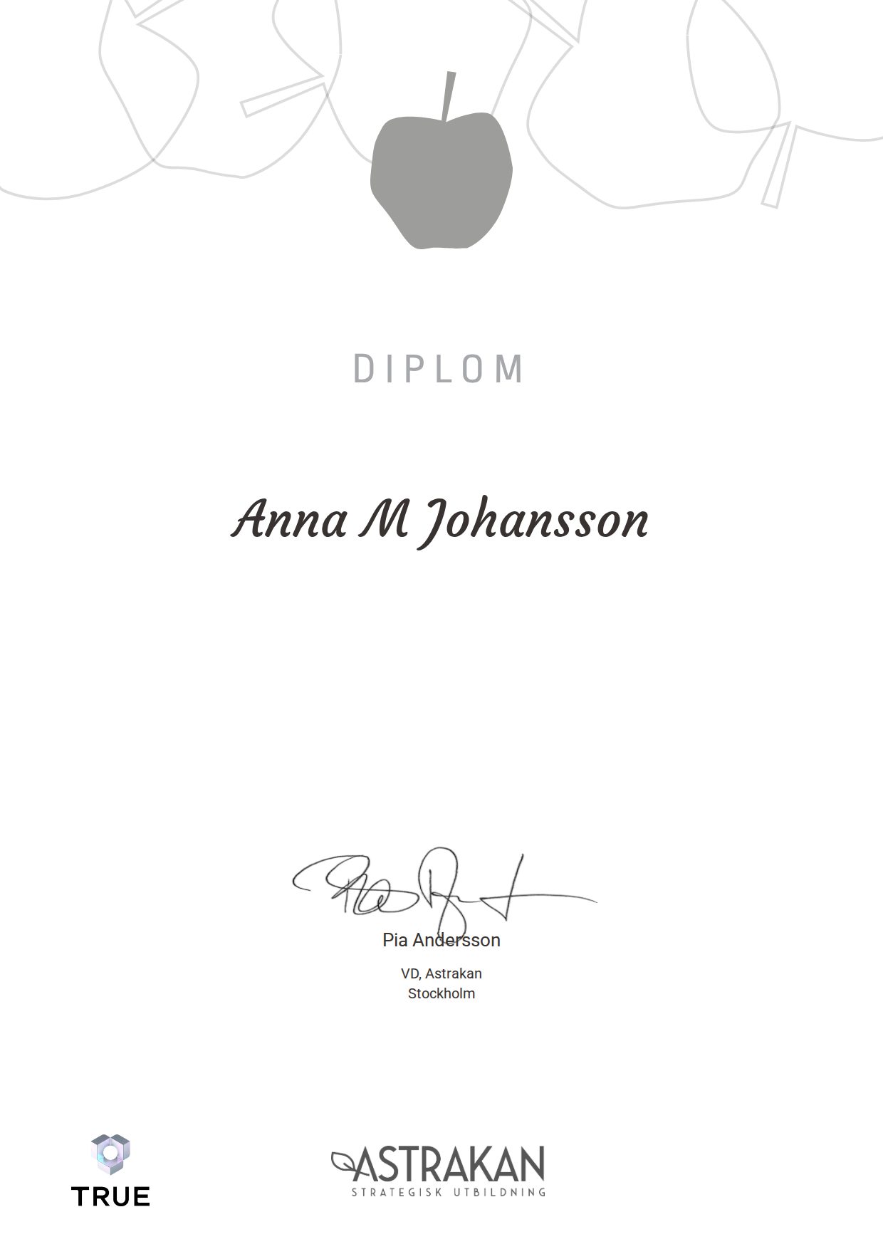 Example certificate for Sluttestare Makeitappen™ from Astrakan