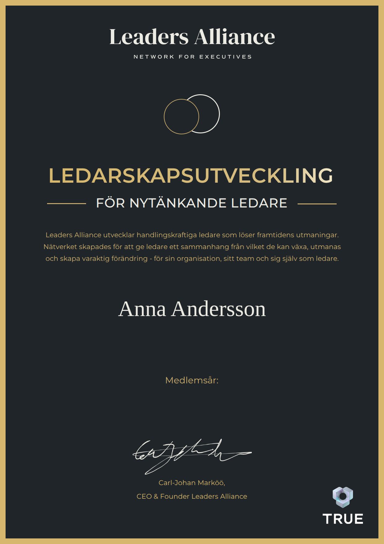 Exempel: diplom för Affärsutveckling & Strategi - Digital från Leaders Alliance