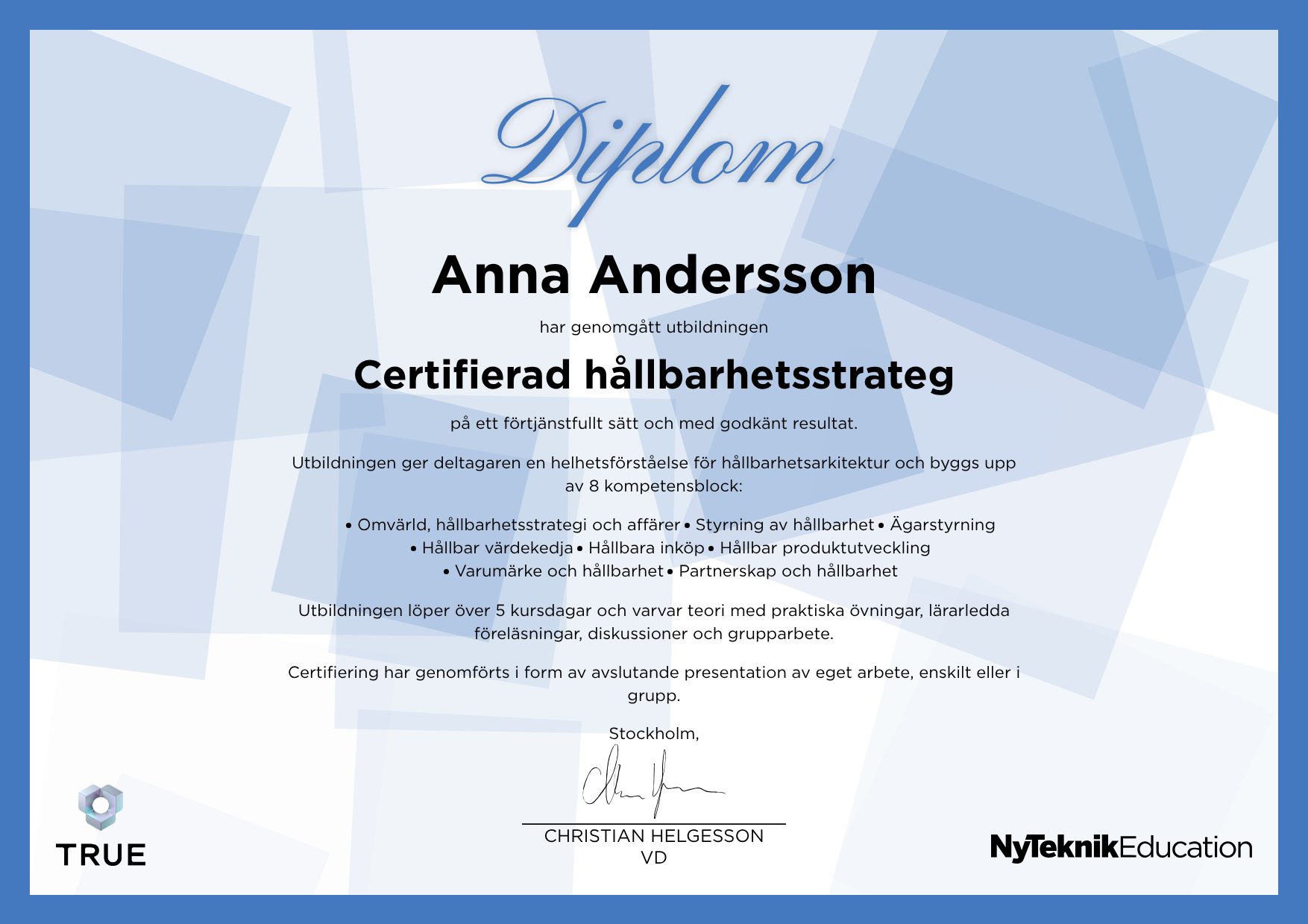 Exempel: diplom för Tillämpad AI från Ny Teknik Education