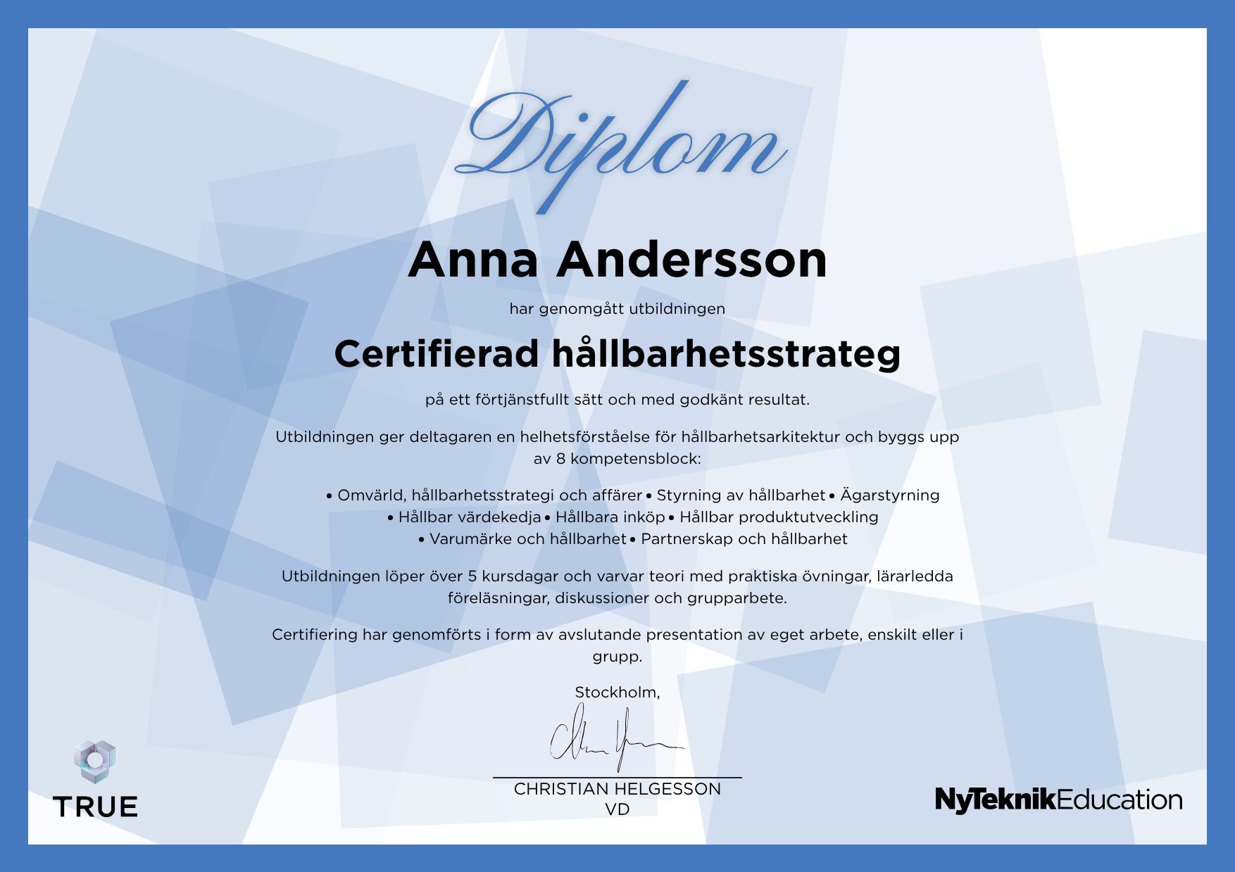 Example certificate for Configuration Management from Ny Teknik Education