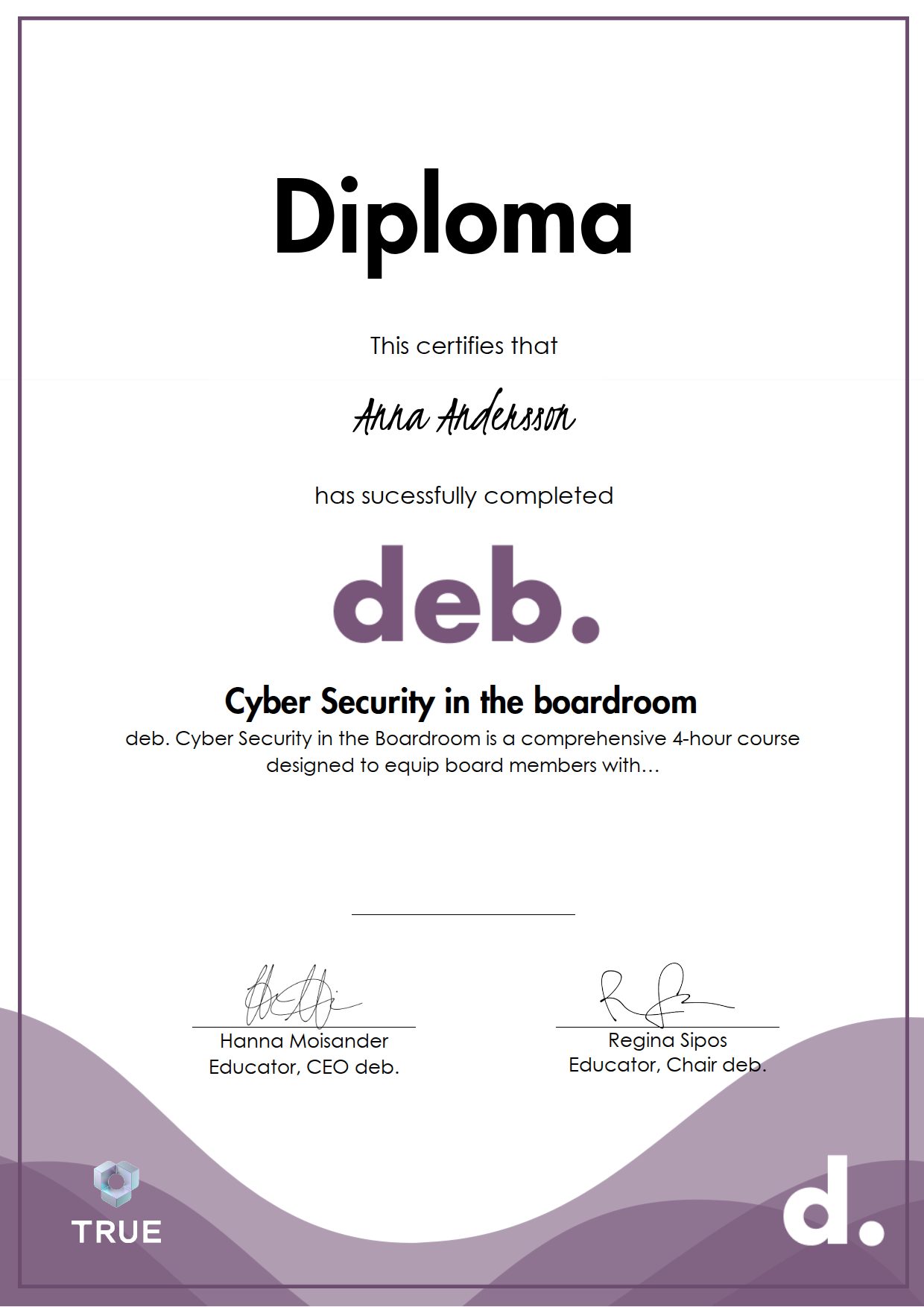 Exempel: diplom för Cyber Security in the boardroom från deb - diverse executive boards