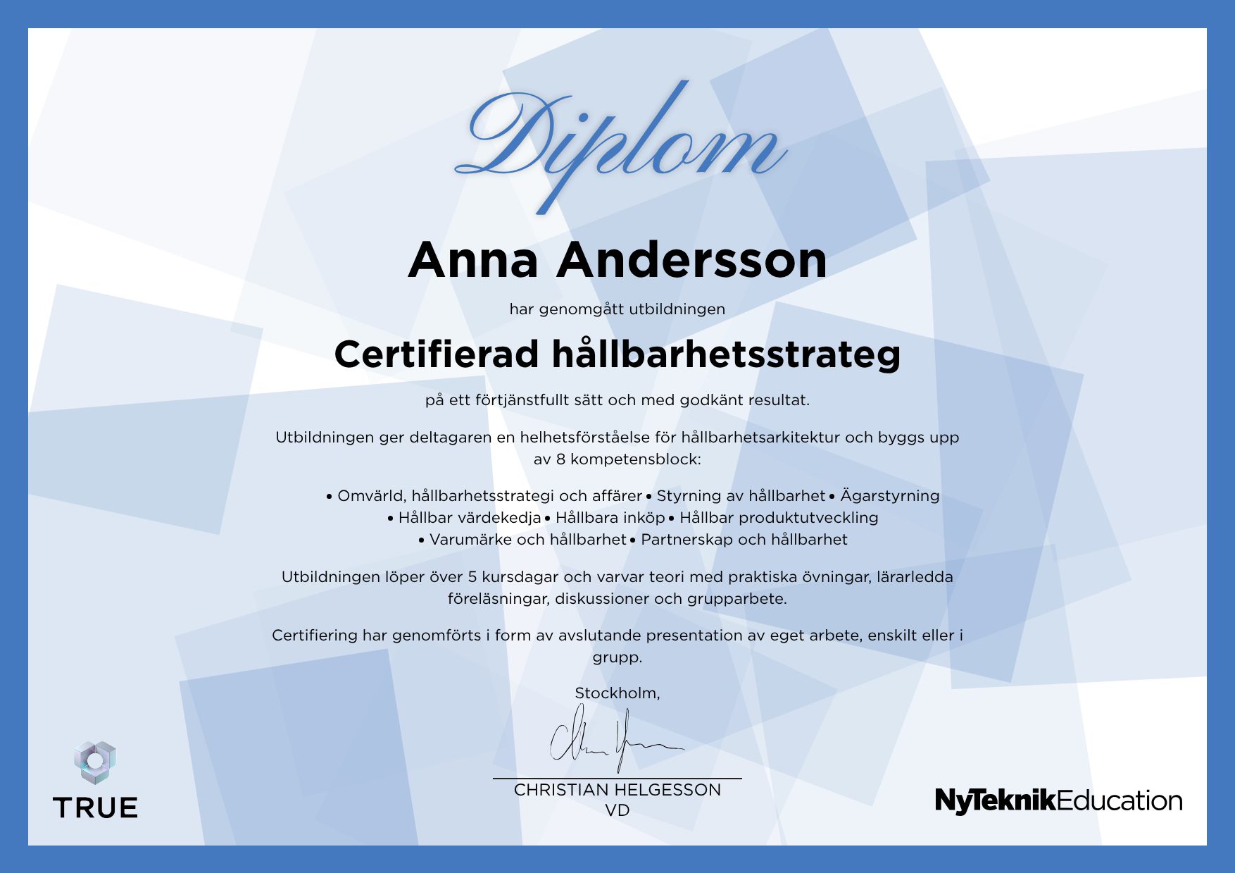 Exempel: diplom för Cybersäkerhet 2023 från Ny Teknik Education