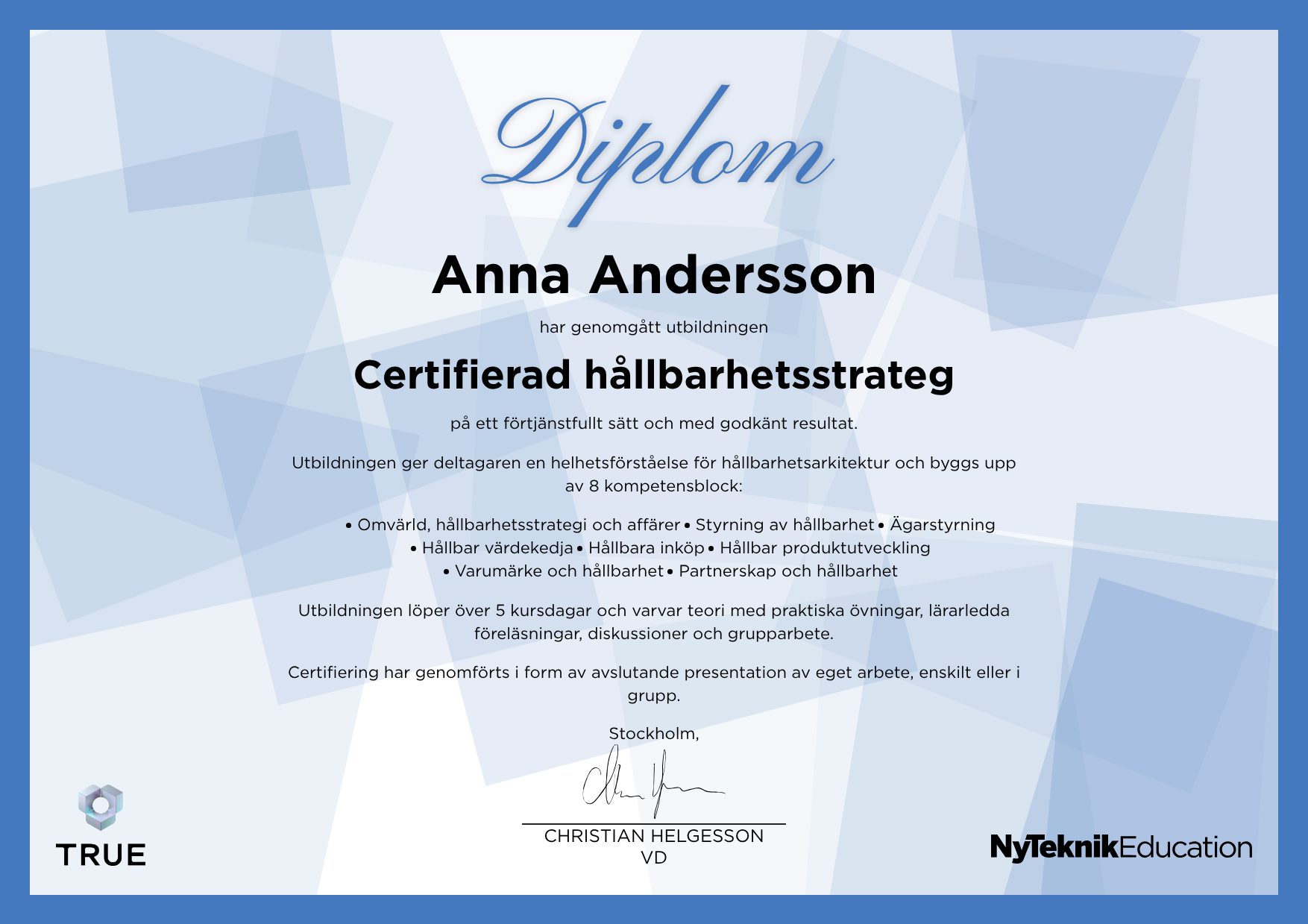 Exempel: diplom för Digitaliserat Energisystem – säker styrning av IT & OT för energibranschen från Ny Teknik Education