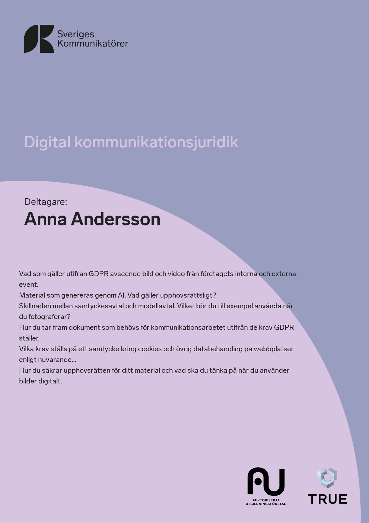 Exempel: diplom för Digital kommunikationsjuridik från Sveriges Kommunikatörer