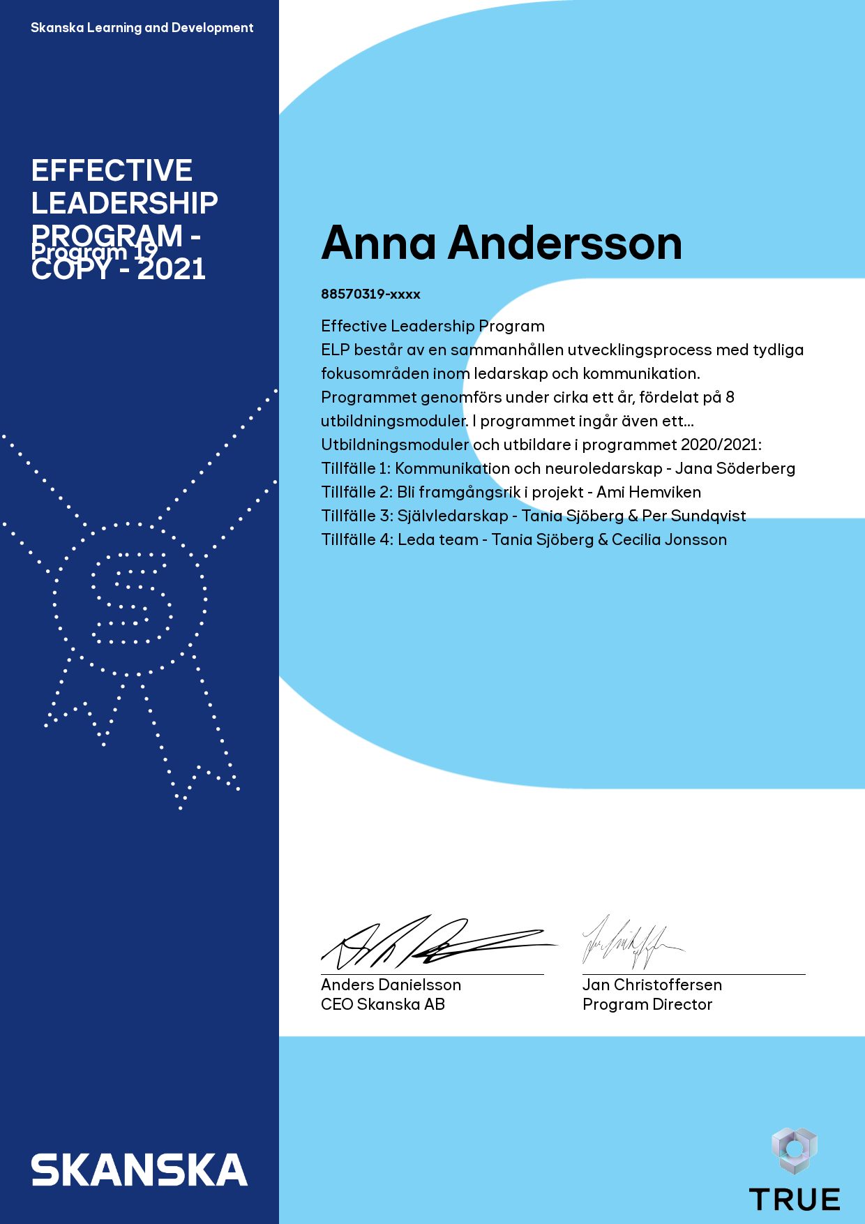 Example certificate for Effective Leadership Program - Copy - 2021 from Skanska