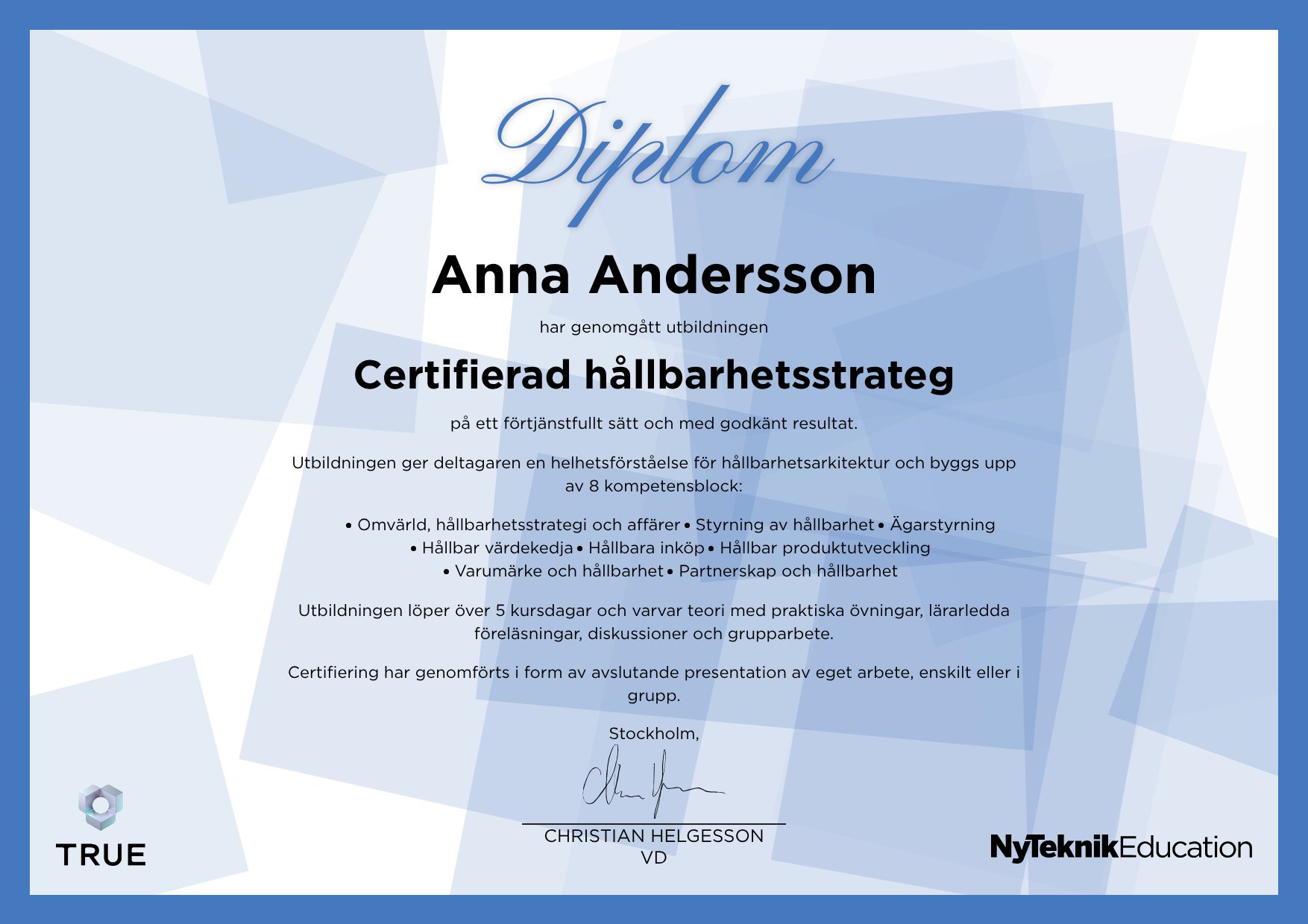 Example certificate for Robusta säkerhetskritiska IT-system from Ny Teknik Education