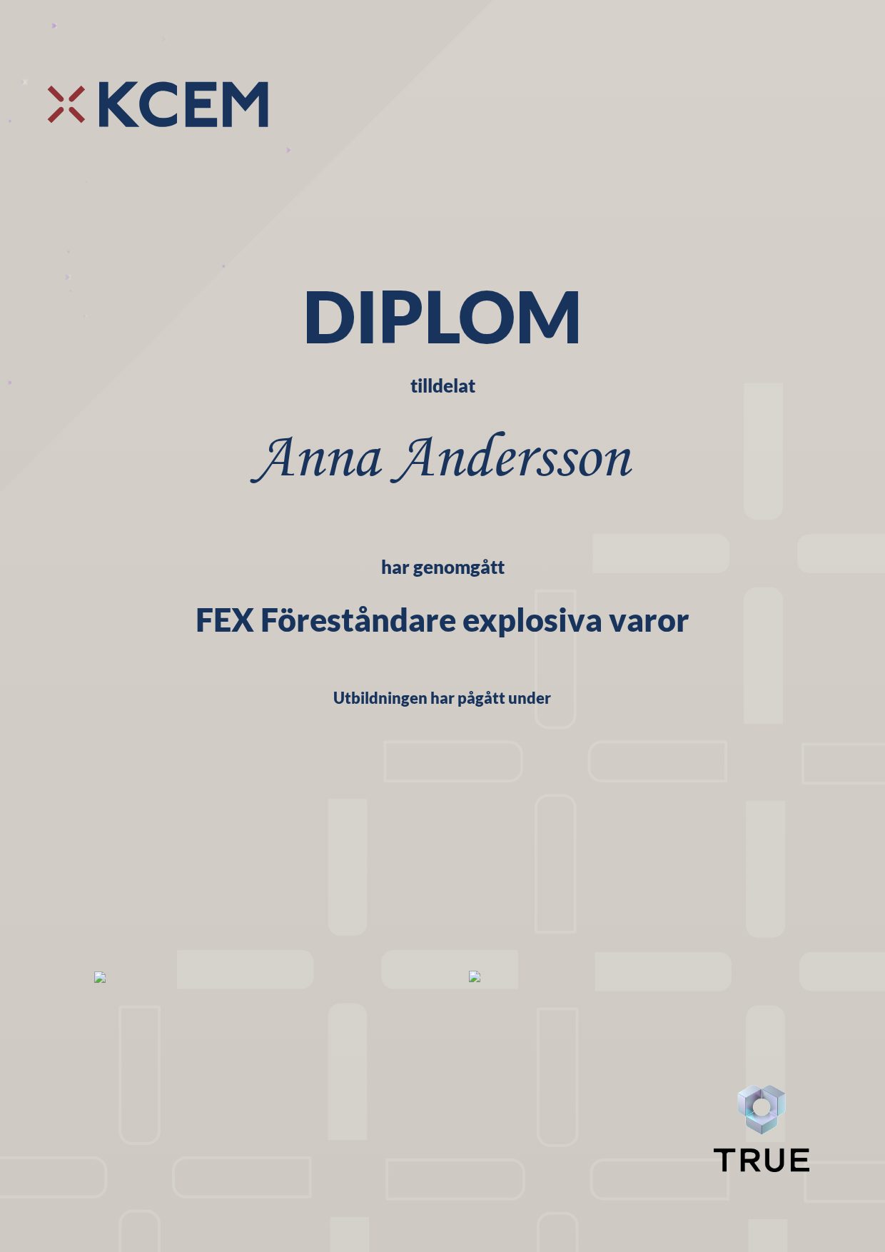 Exempel: diplom för FEX
Föreståndare explosiva varor från KCEM – explosiva ämnen