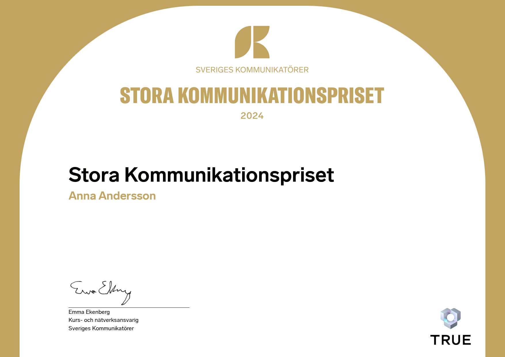 Exempel: diplom för Framtidspriset från Sveriges Kommunikatörer