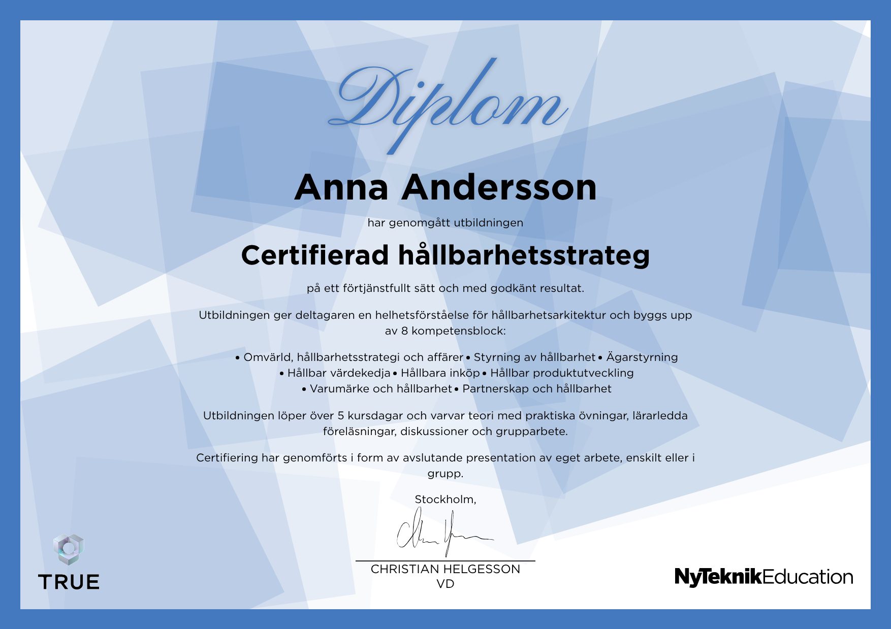 Example certificate for Generativ GeoAI from Ny Teknik Education