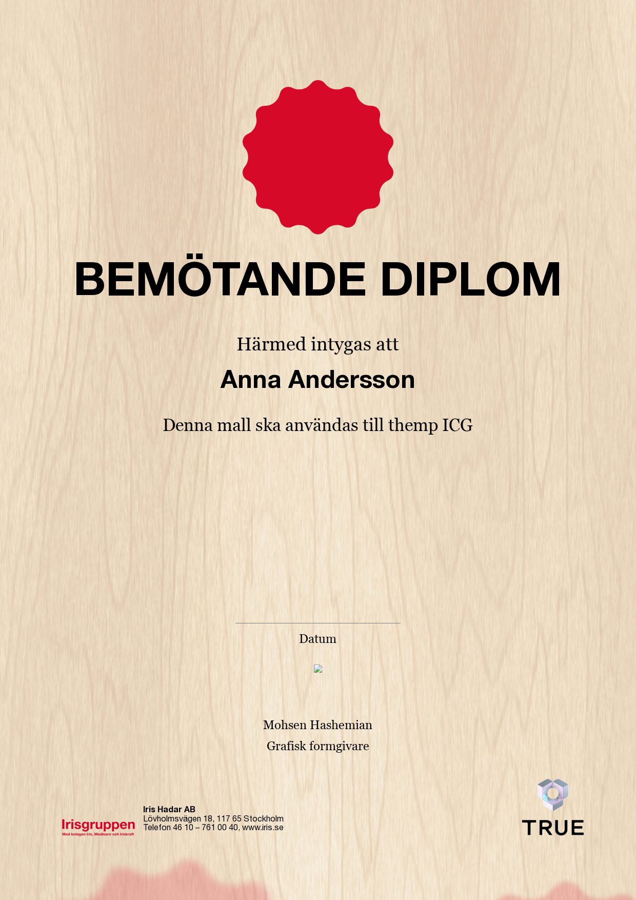 Example certificate for Customer Care Diploma from IRIS - Iris