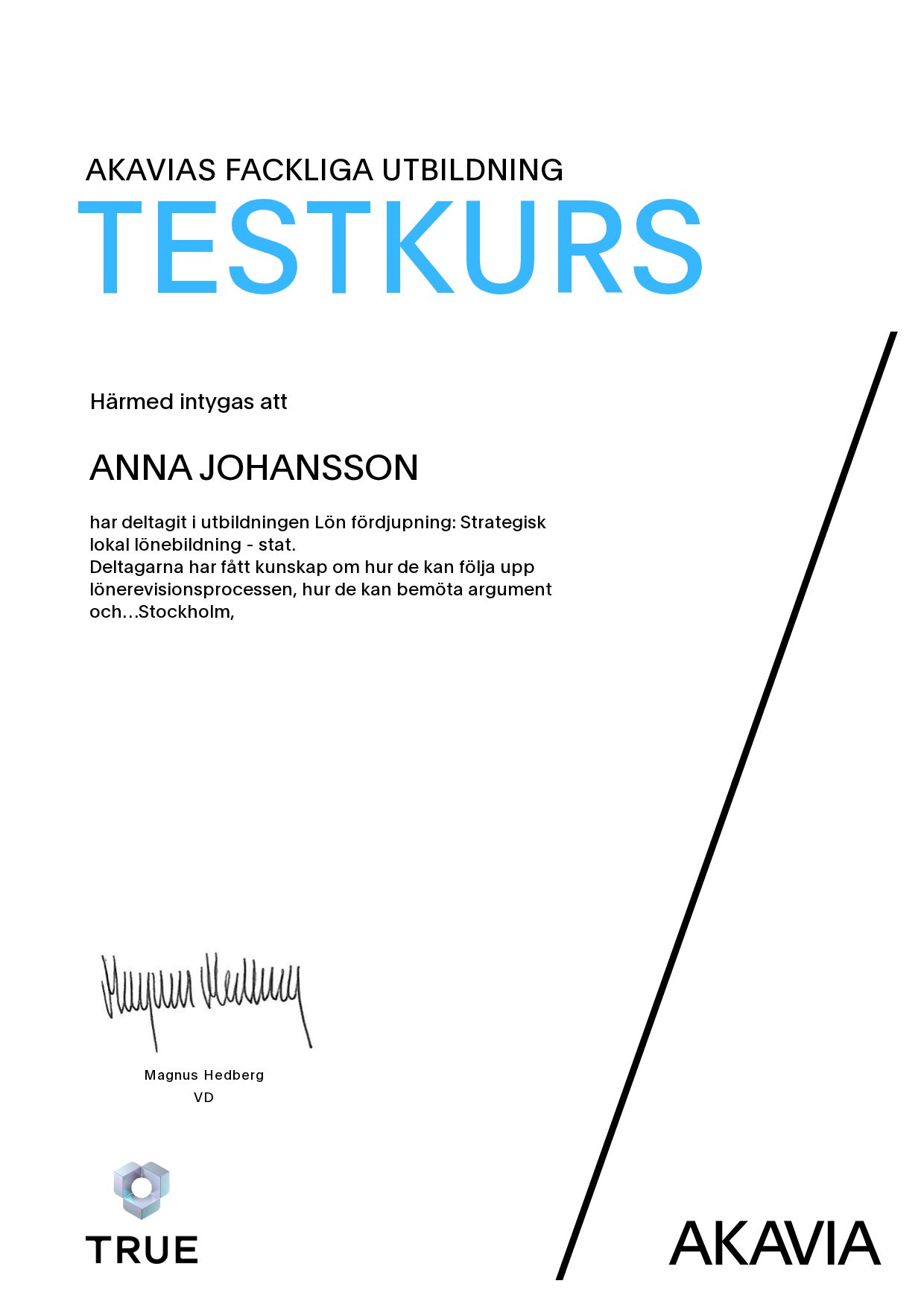 Exempel: diplom för Lön fördjupning: Strategisk lokal lönebildning - stat från AKAVIA