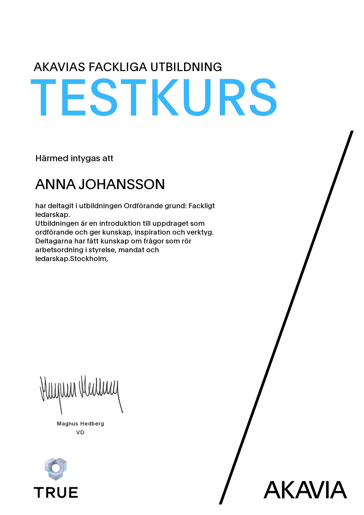 Exempel: diplom för Ordförande grund: Fackligt ledarskap från AKAVIA
