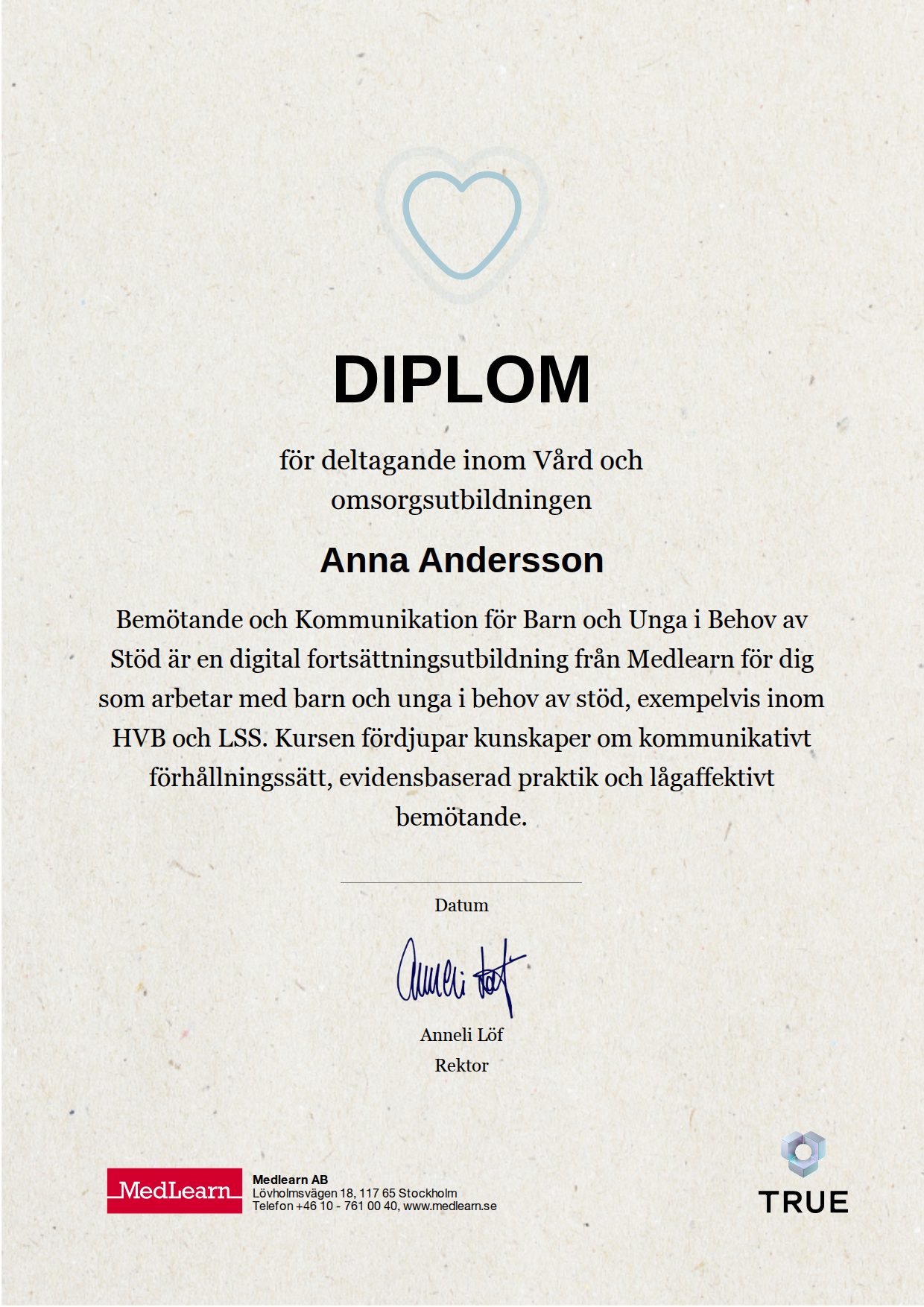 Exempel: diplom för Samskapa - Nr 2 från IRIS - MedLearn