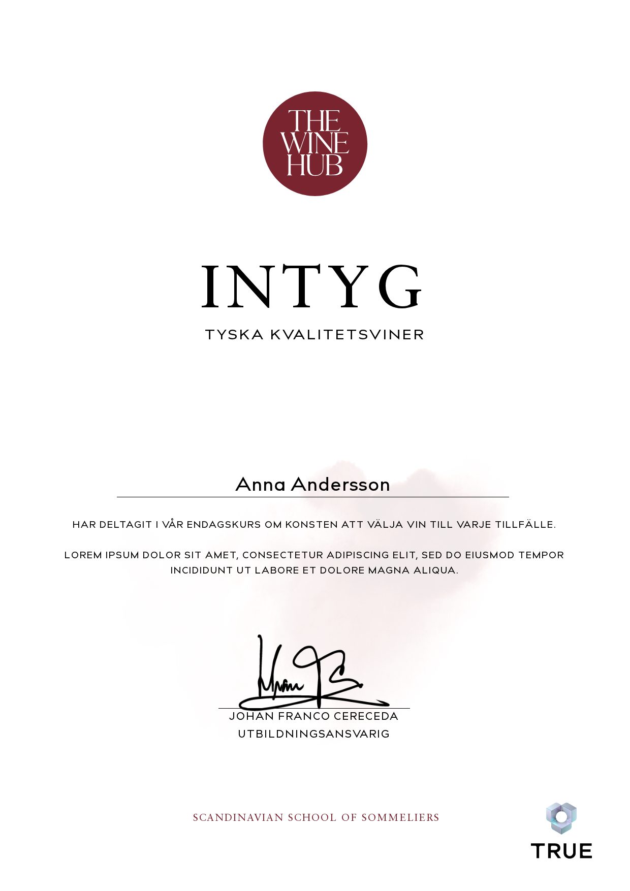Exempel: diplom för Tyska kvalitetsviner från The Wine Hub Sommeliers