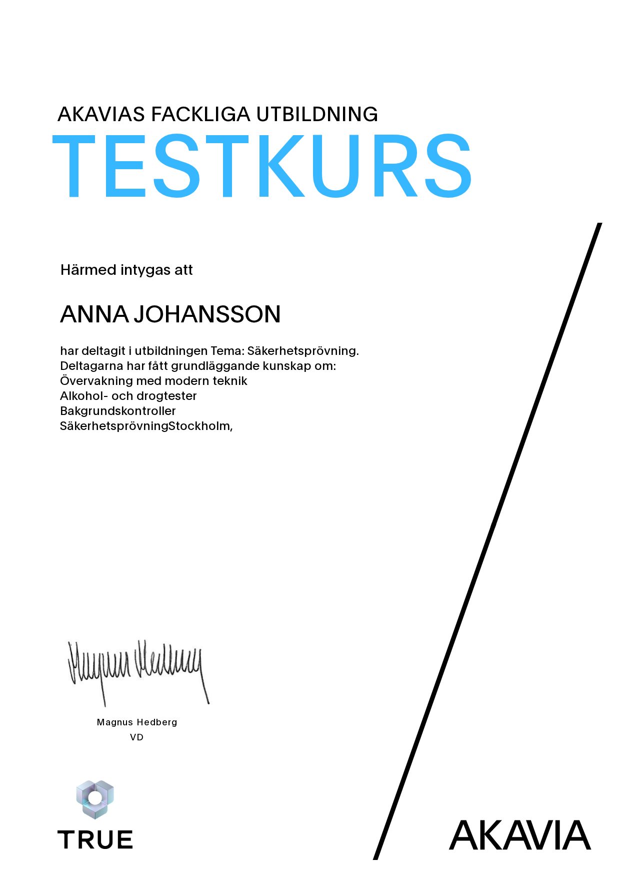 Exempel: diplom för Tema: Säkerhetsprövning från AKAVIA