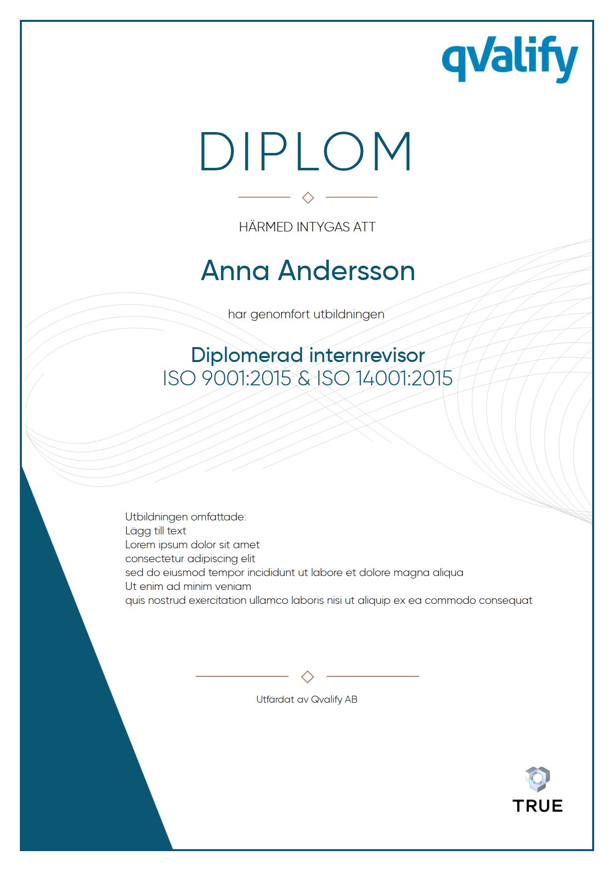 Exempel: diplom för Diplomerad internrevisor från Qvalify