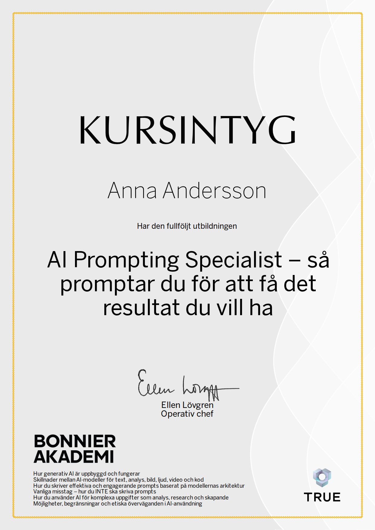 Exempel: diplom för AI Prompting Specialist – så promptar du för att få det resultat du vill ha från Bonnier Akademi