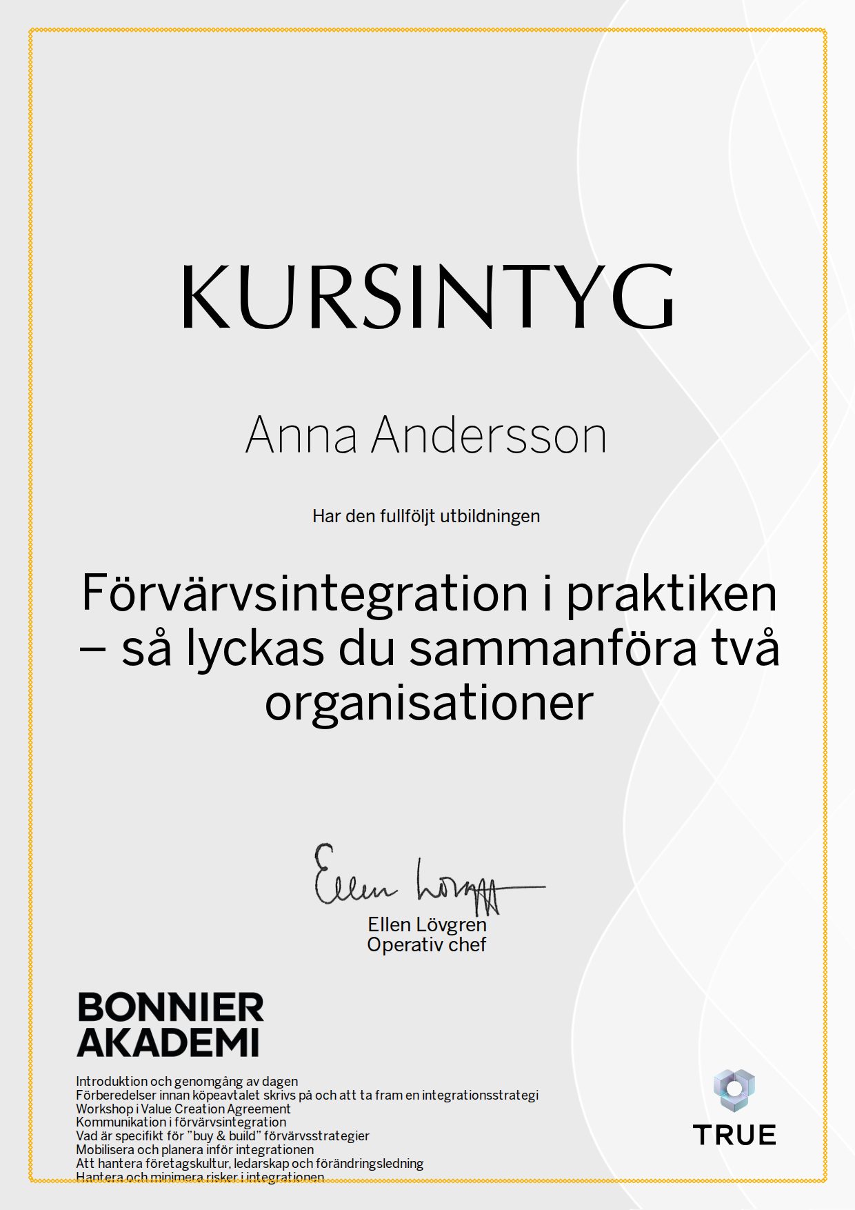 Exempel: diplom för Förvärvsintegration i praktiken – så lyckas du sammanföra två organisationer från Bonnier Akademi