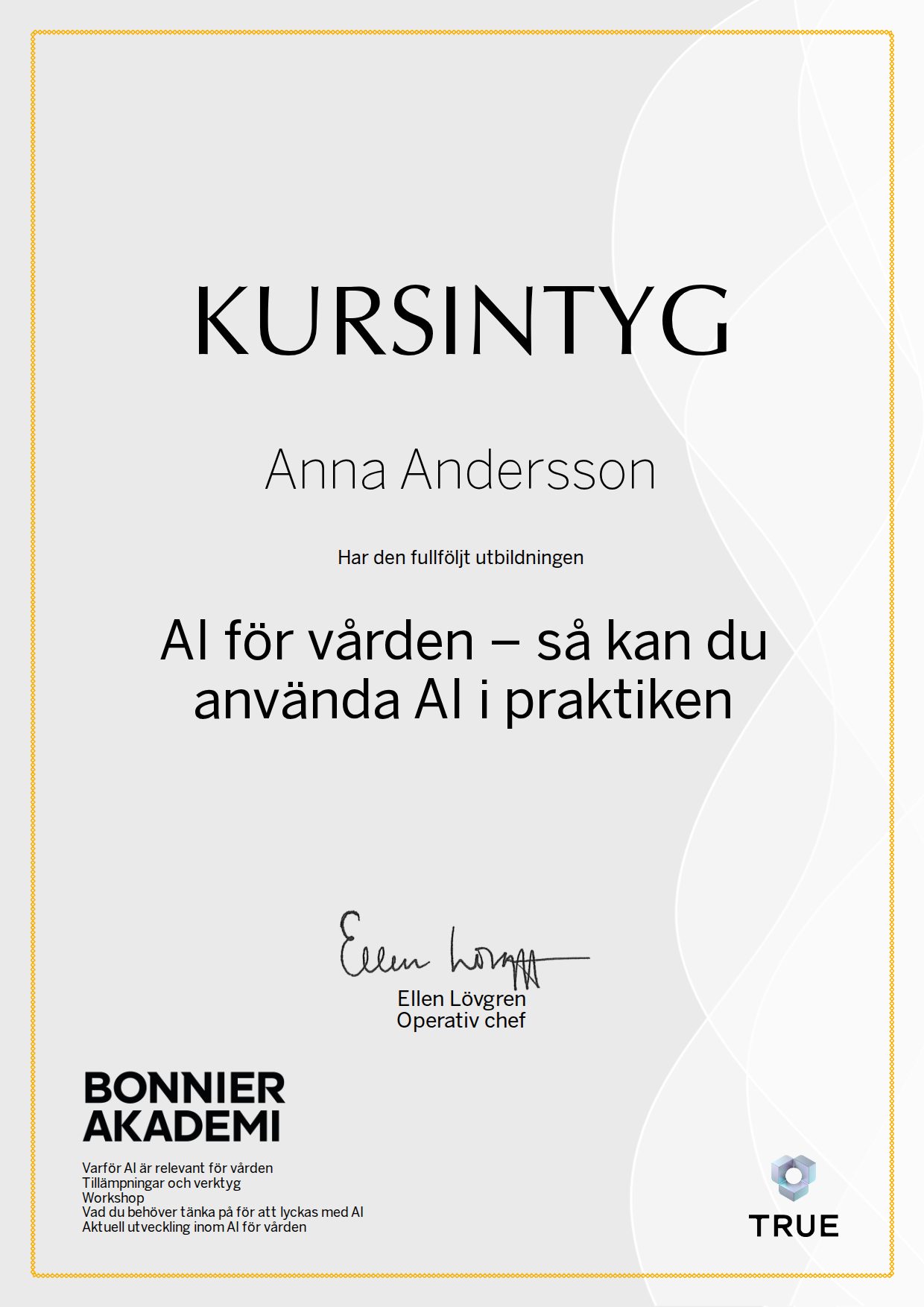 Exempel: diplom för AI för vården – så kan du använda AI i praktiken från Bonnier Akademi
