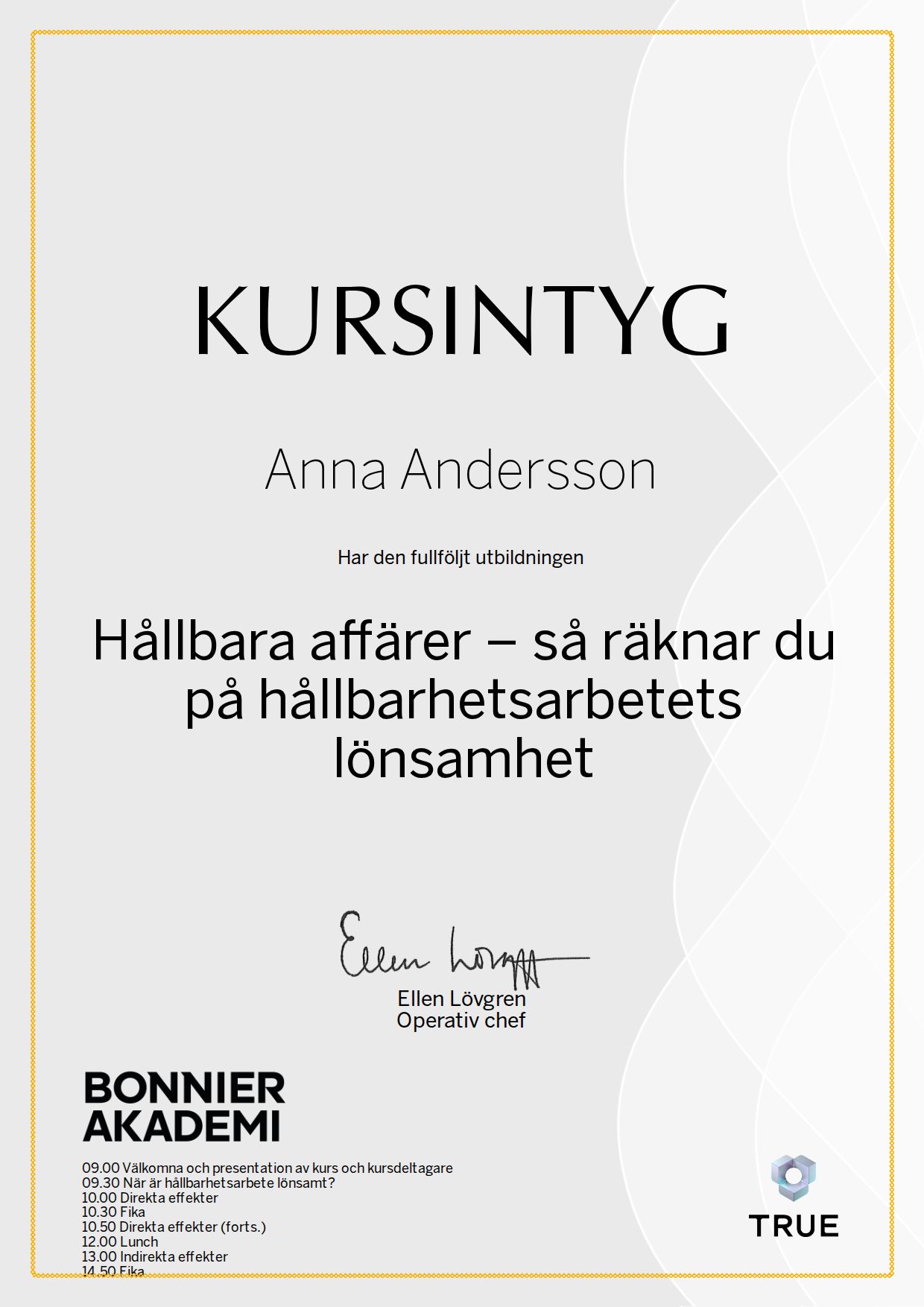 Exempel: diplom för Hållbara affärer – så räknar du på hållbarhetsarbetets lönsamhet från Bonnier Akademi