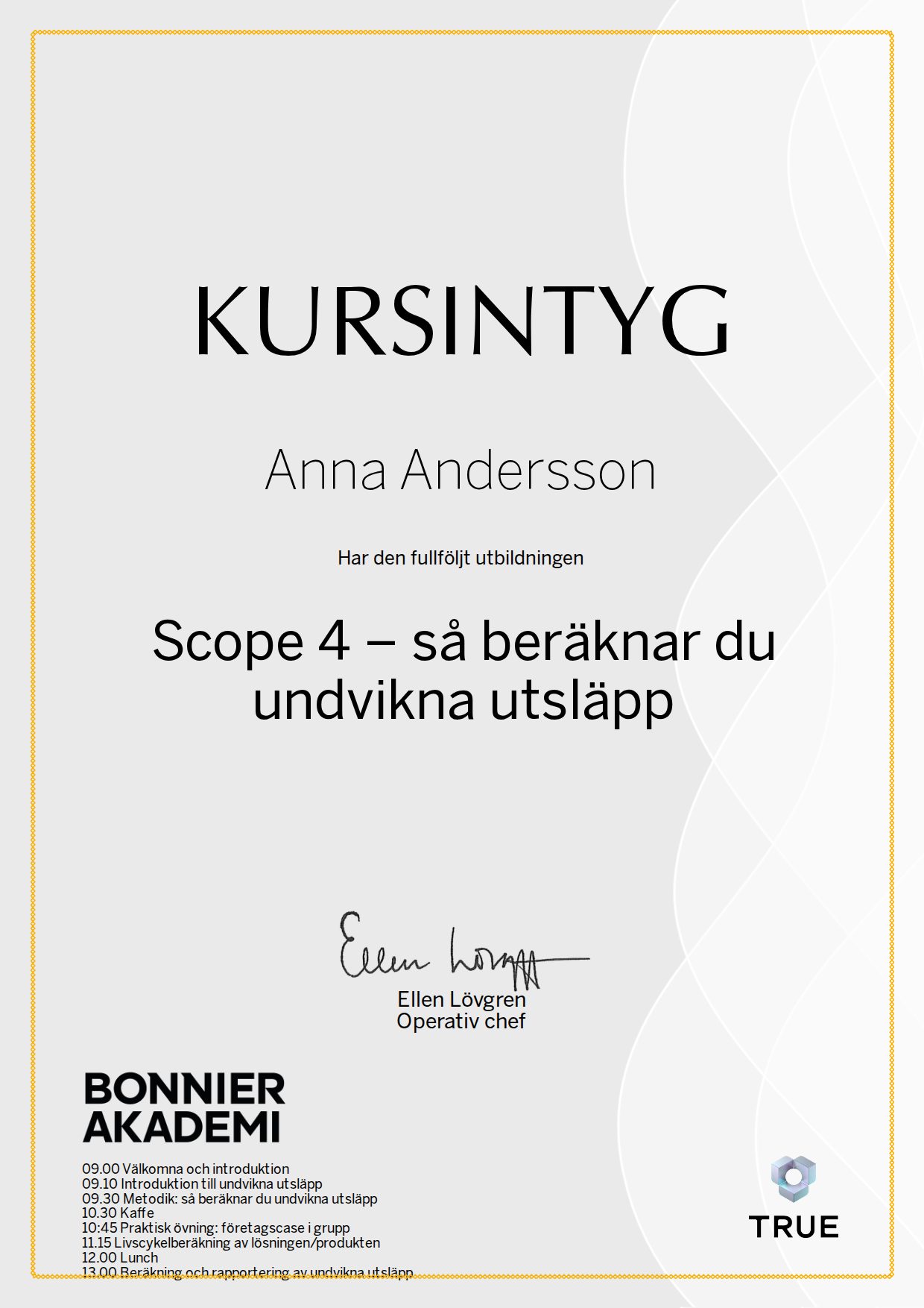Exempel: diplom för Scope 4 – så beräknar du undvikna utsläpp från Bonnier Akademi