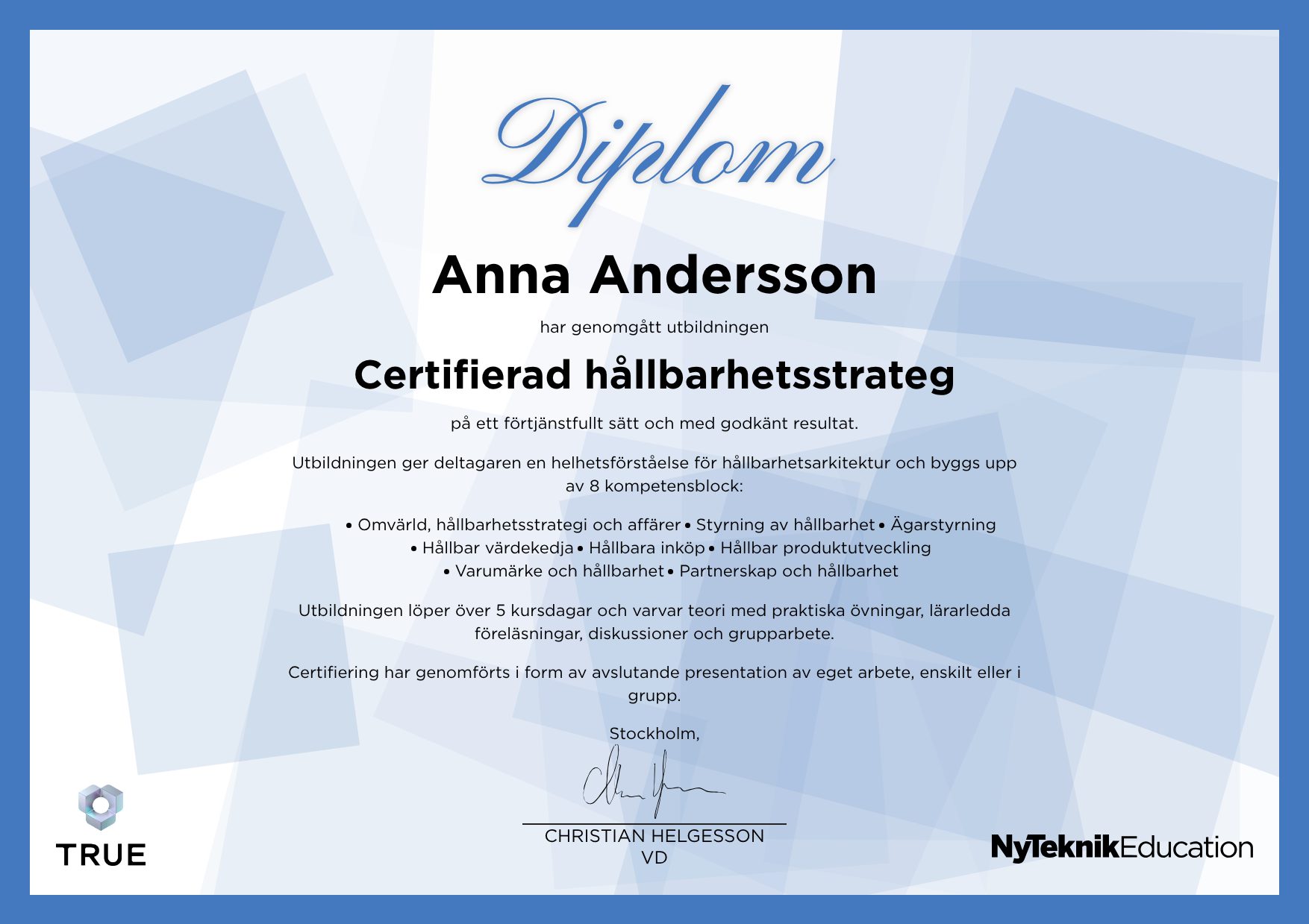 Exempel: diplom för Integrerad IT & OT från Ny Teknik Education