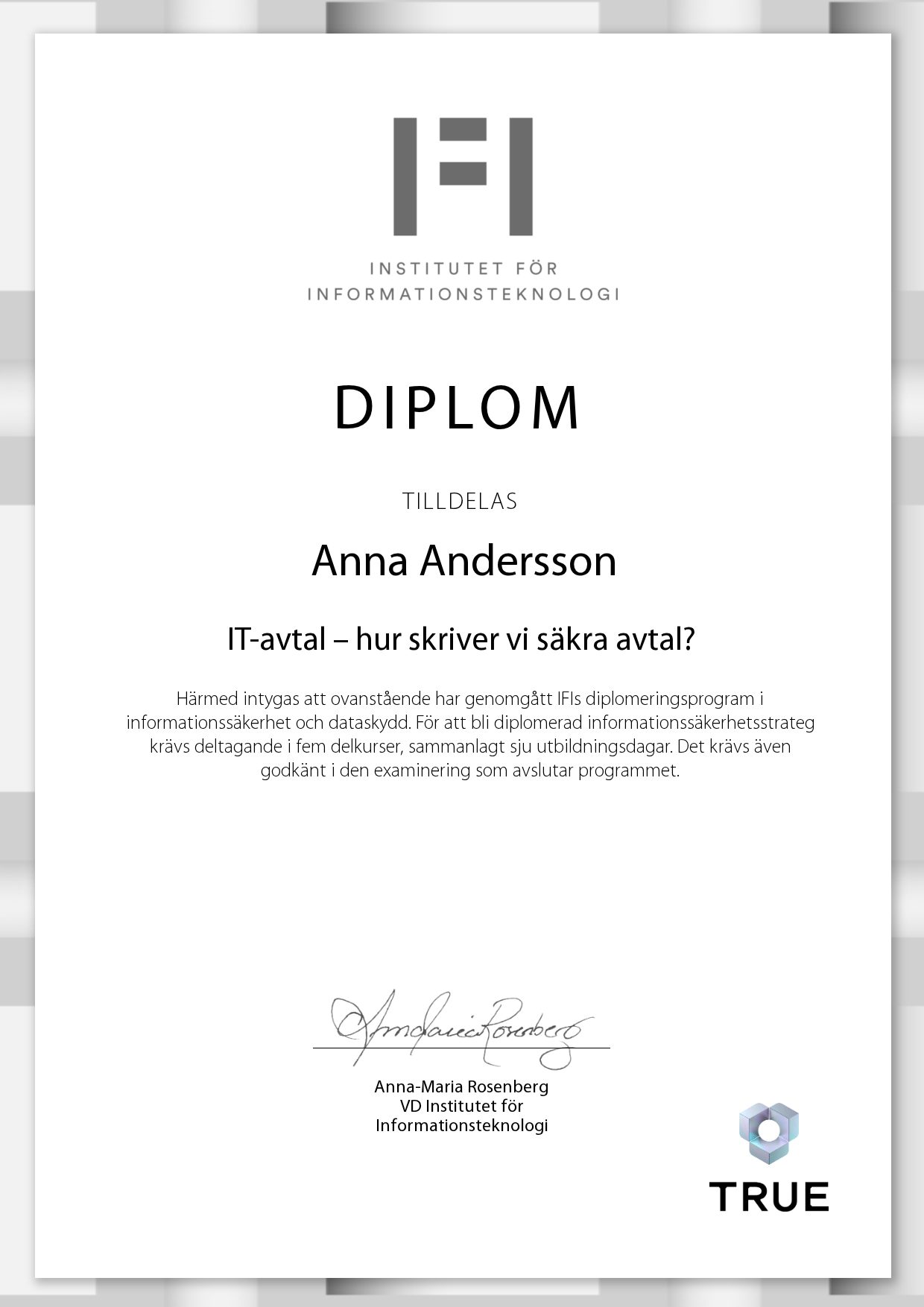 Exempel: diplom för IT-avtal – hur skriver vi säkra avtal? från IFI AB