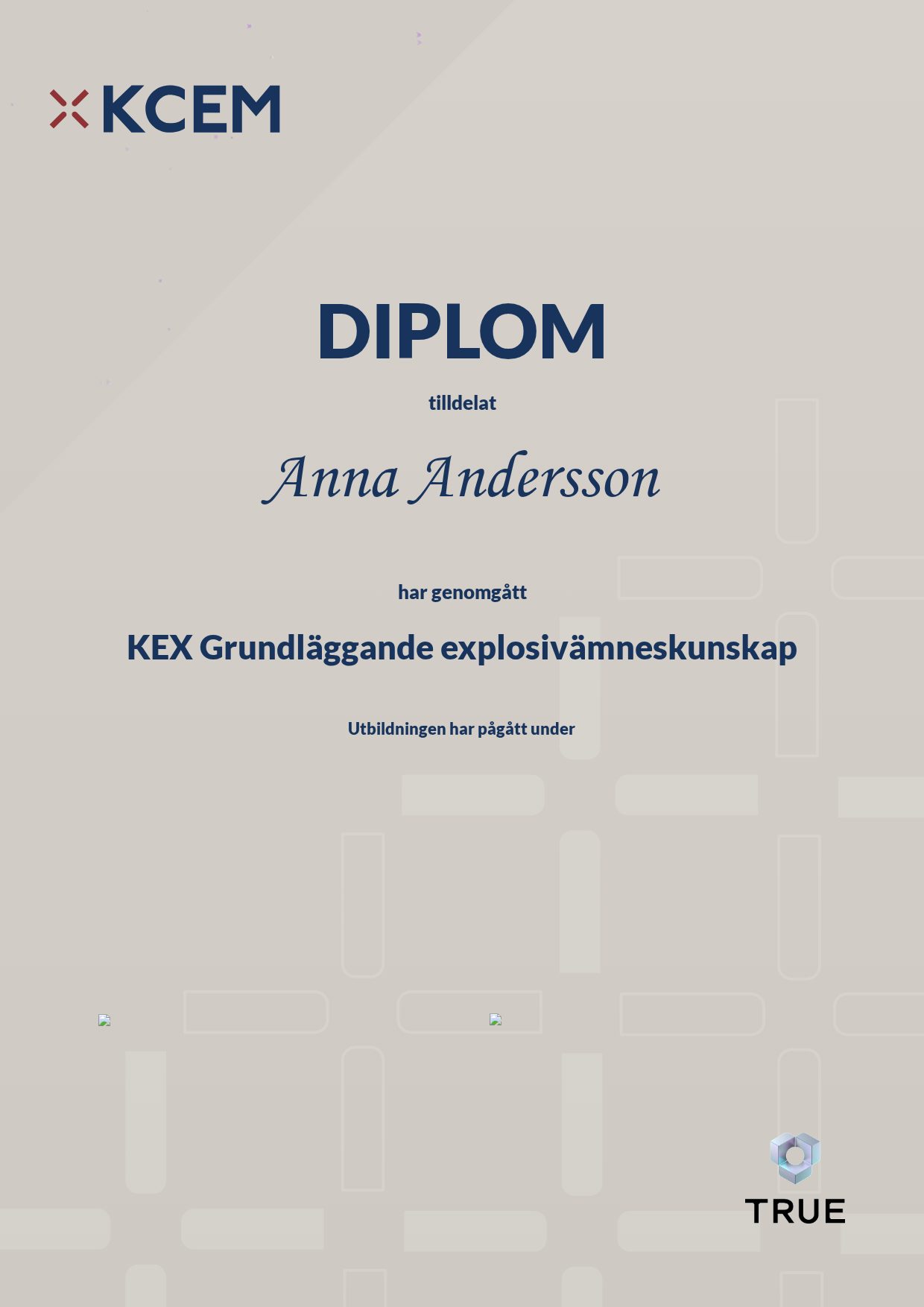 Example certificate for KEX
Grundläggande explosivämneskunskap from KCEM – explosiva ämnen