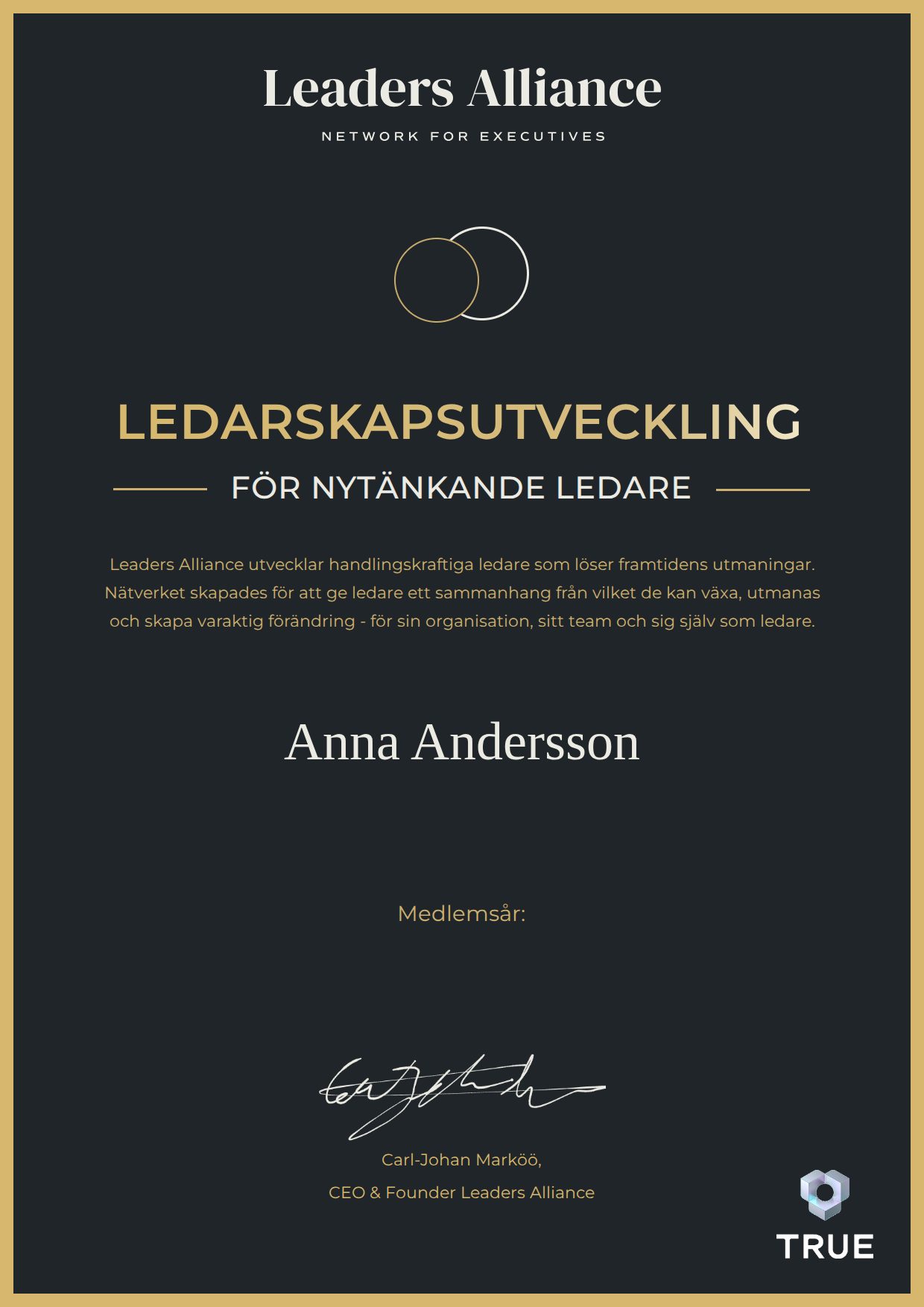 Exempel: diplom för Kommunikationschef från Leaders Alliance