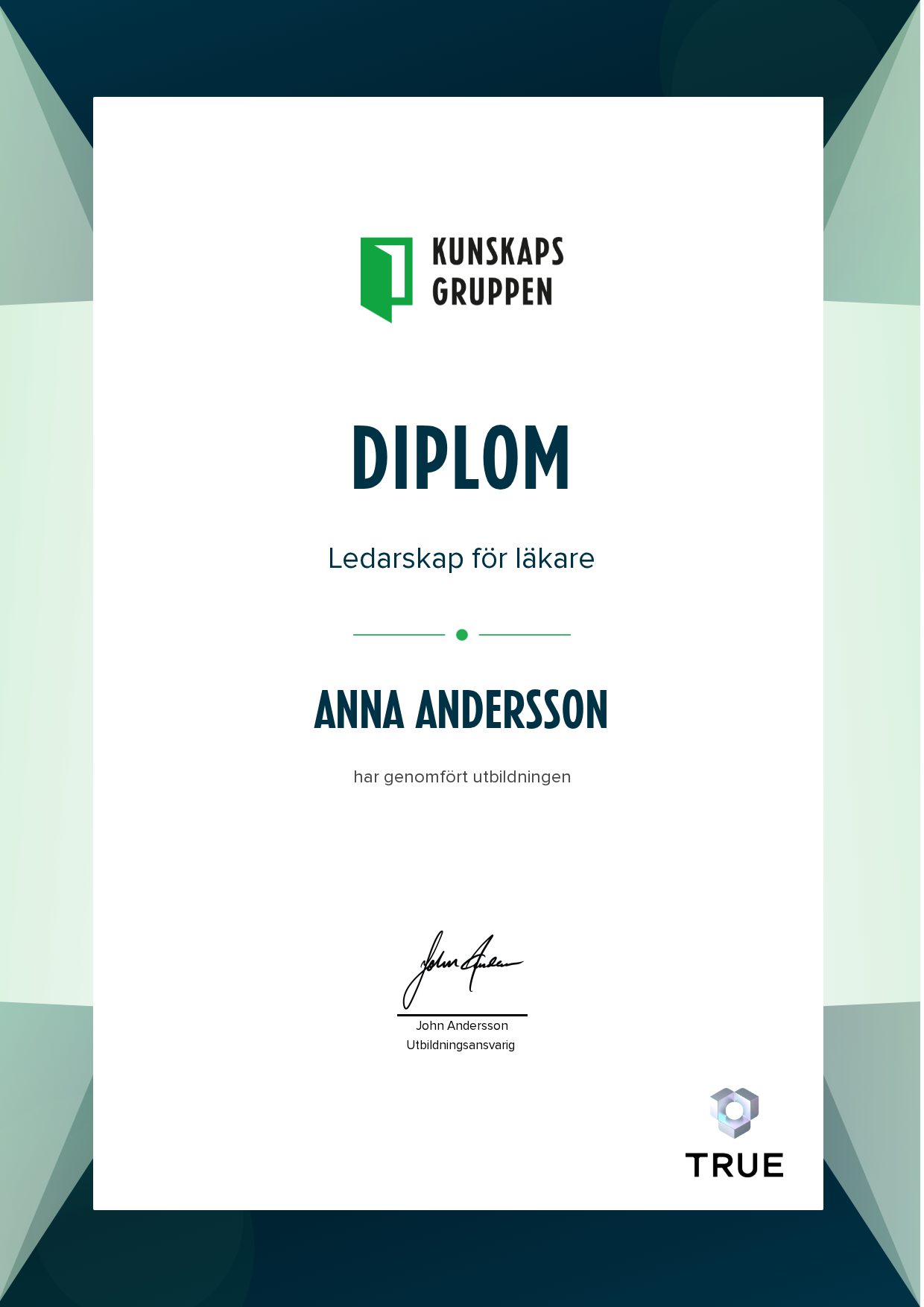 Exempel: diplom för Ledarskap för läkare från Kunskapsgruppen
