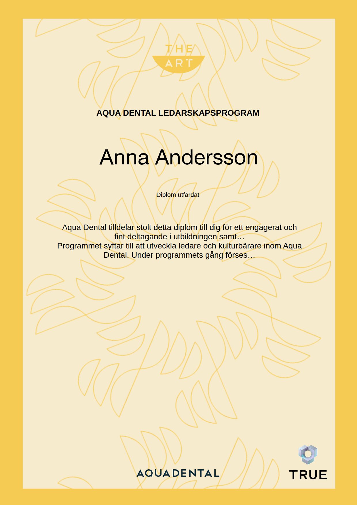 Exempel: diplom för Aqua Dental Ledarskapsprogram från Aqua Dental
