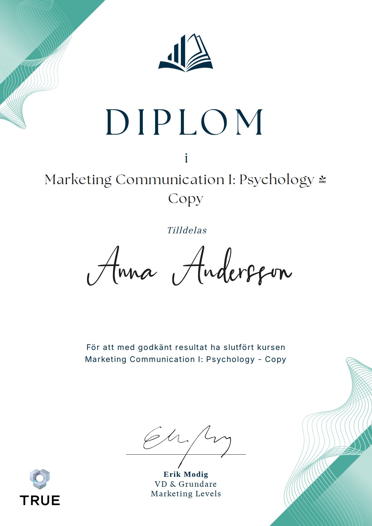 Example certificate for Marketing Communication I: Psychology - Copy from Marketing Levels Sweden AB