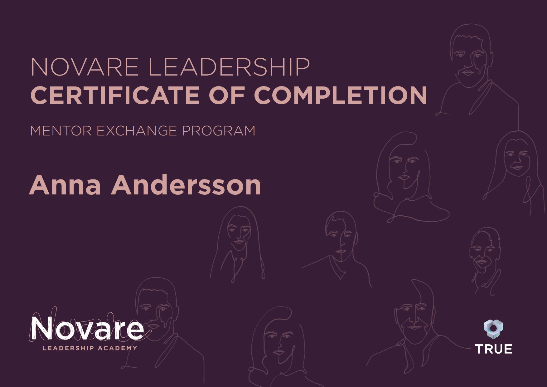 Exempel: diplom för MENTOR EXCHANGE PROGRAM från Novare Leadership