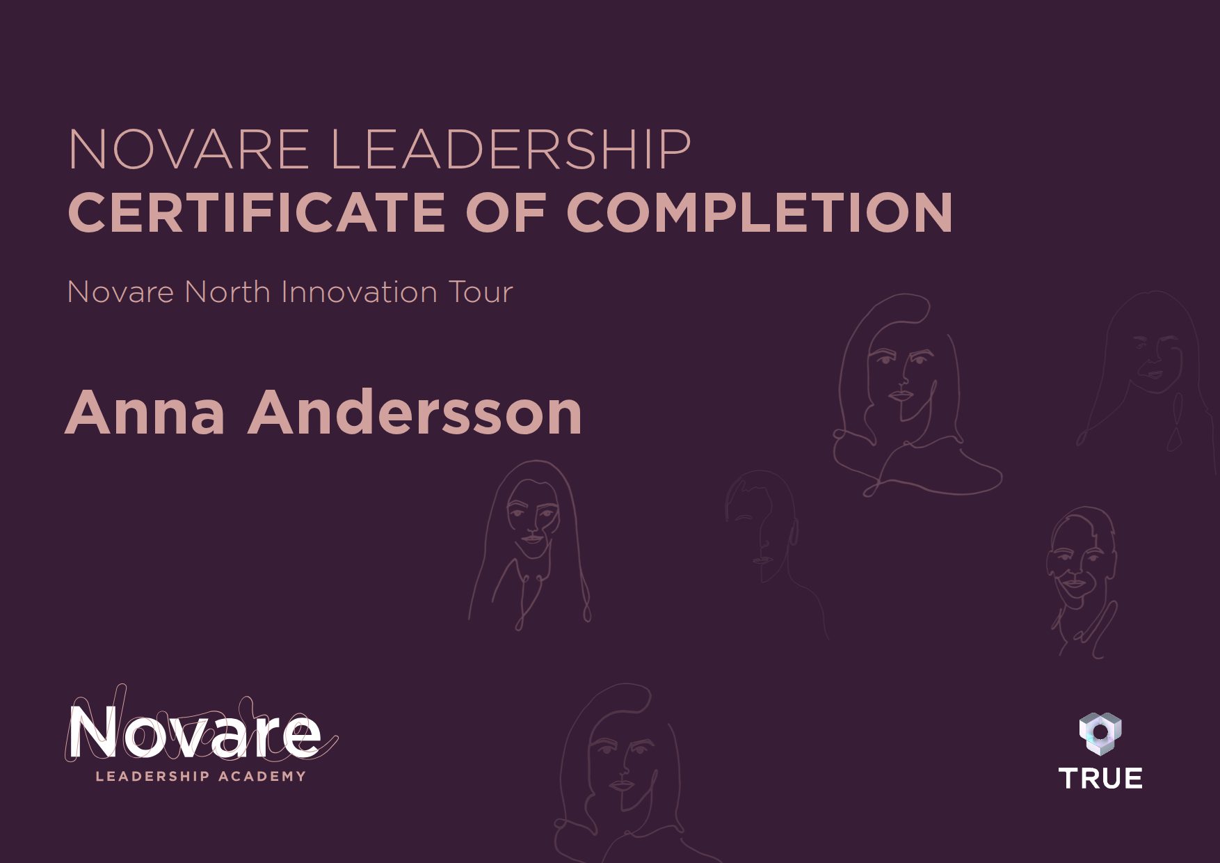 Example certificate for Novare North Innovation Tour from Novare Leadership