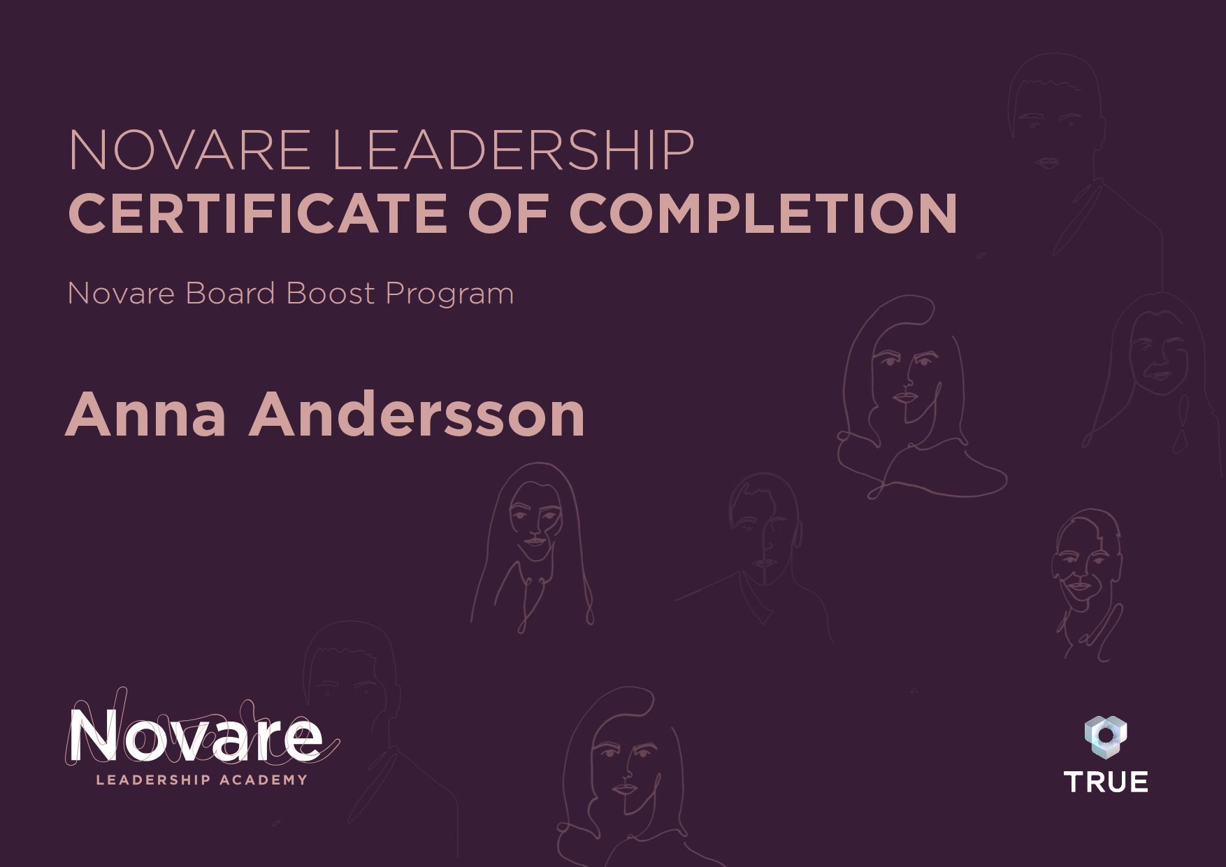 Exempel: diplom för Novare Board Boost Program från Novare Leadership