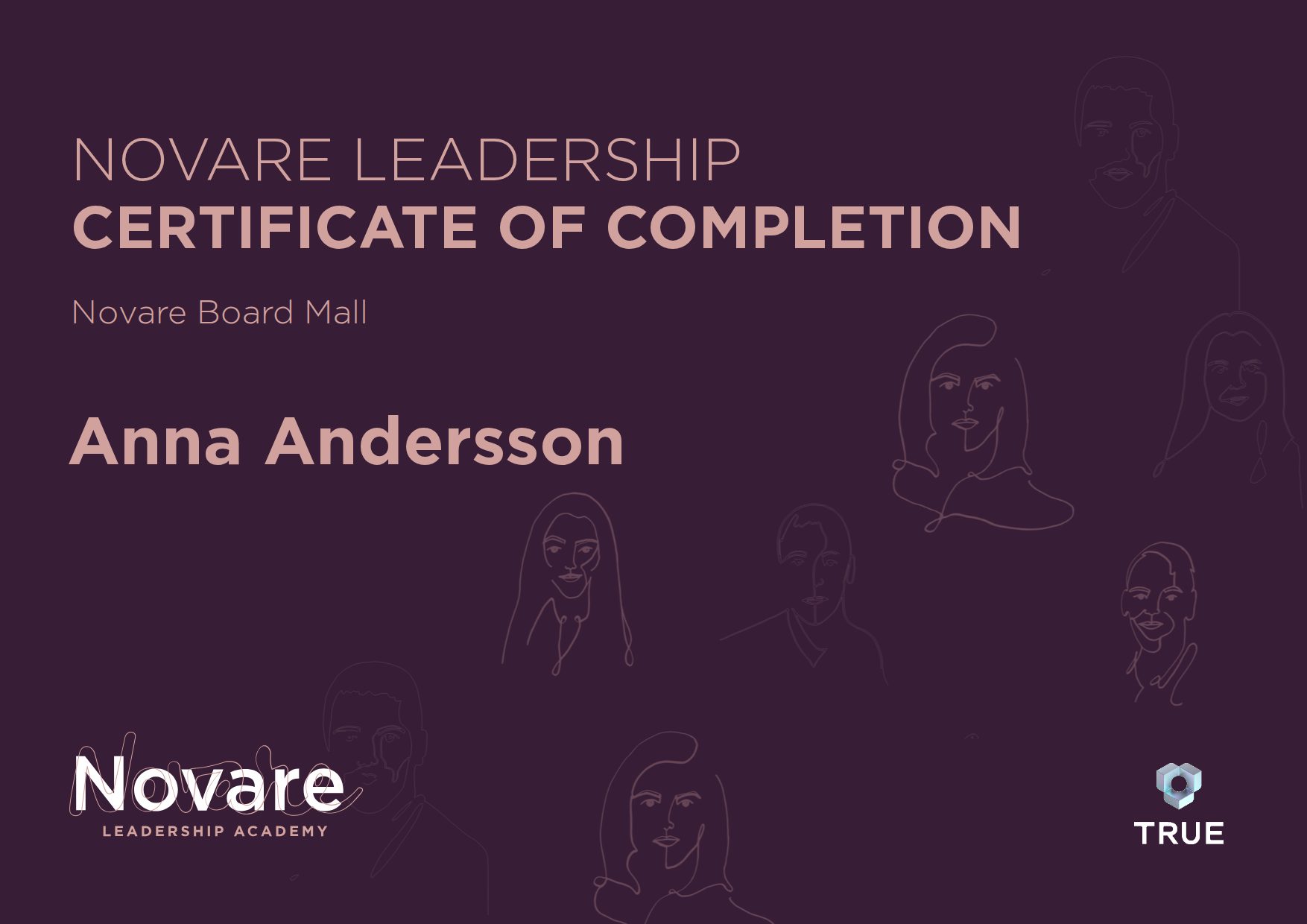 Example certificate for Novare Board Mall from Novare Leadership