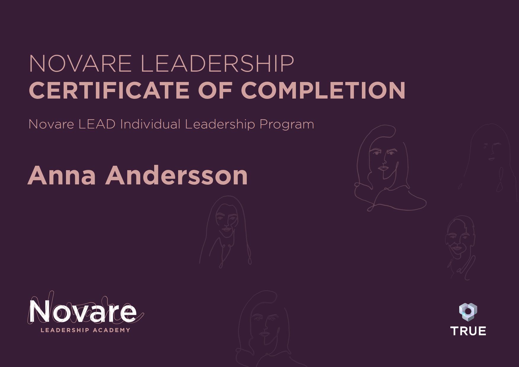 Exempel: diplom för Novare LEAD Individual Leadership Program från Novare Leadership