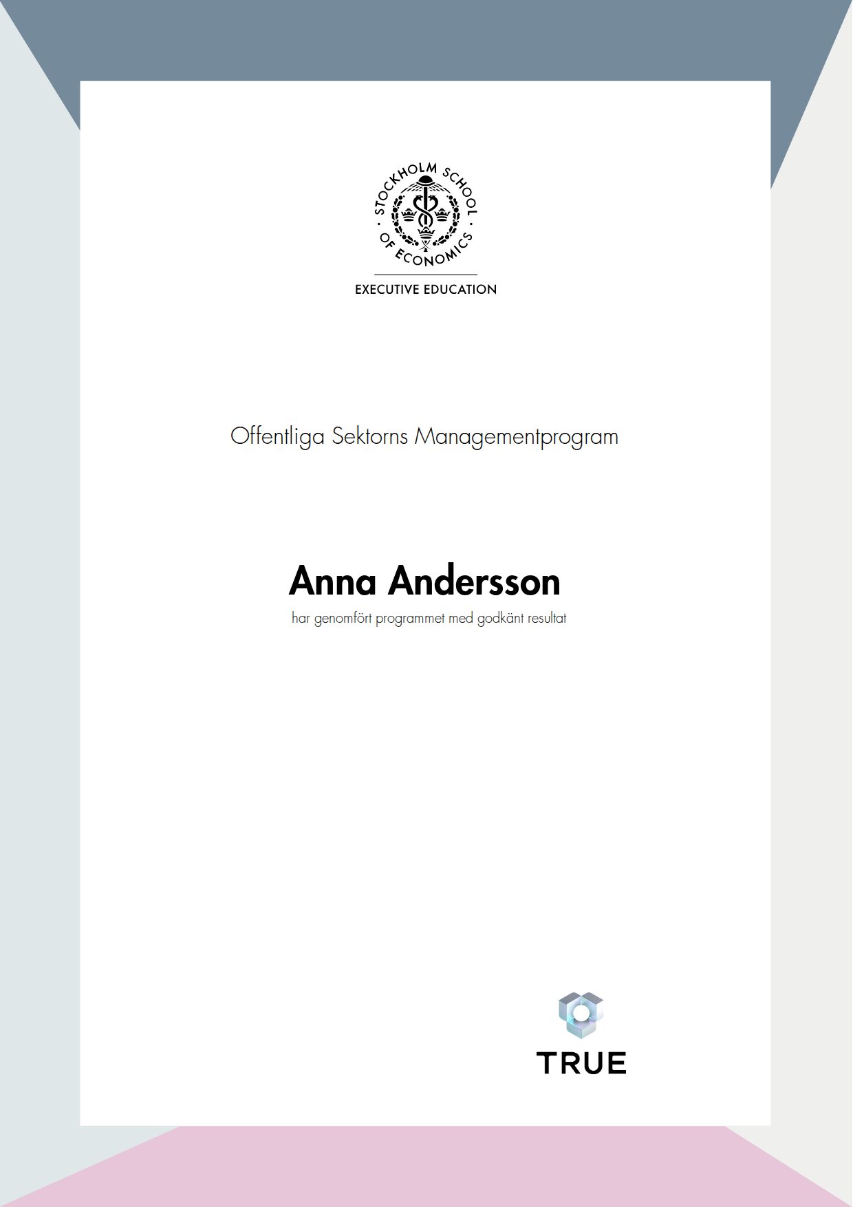 Exempel: diplom för Offentliga Sektorns Managementprogram från SSE - Handelshögskolan Executive Education