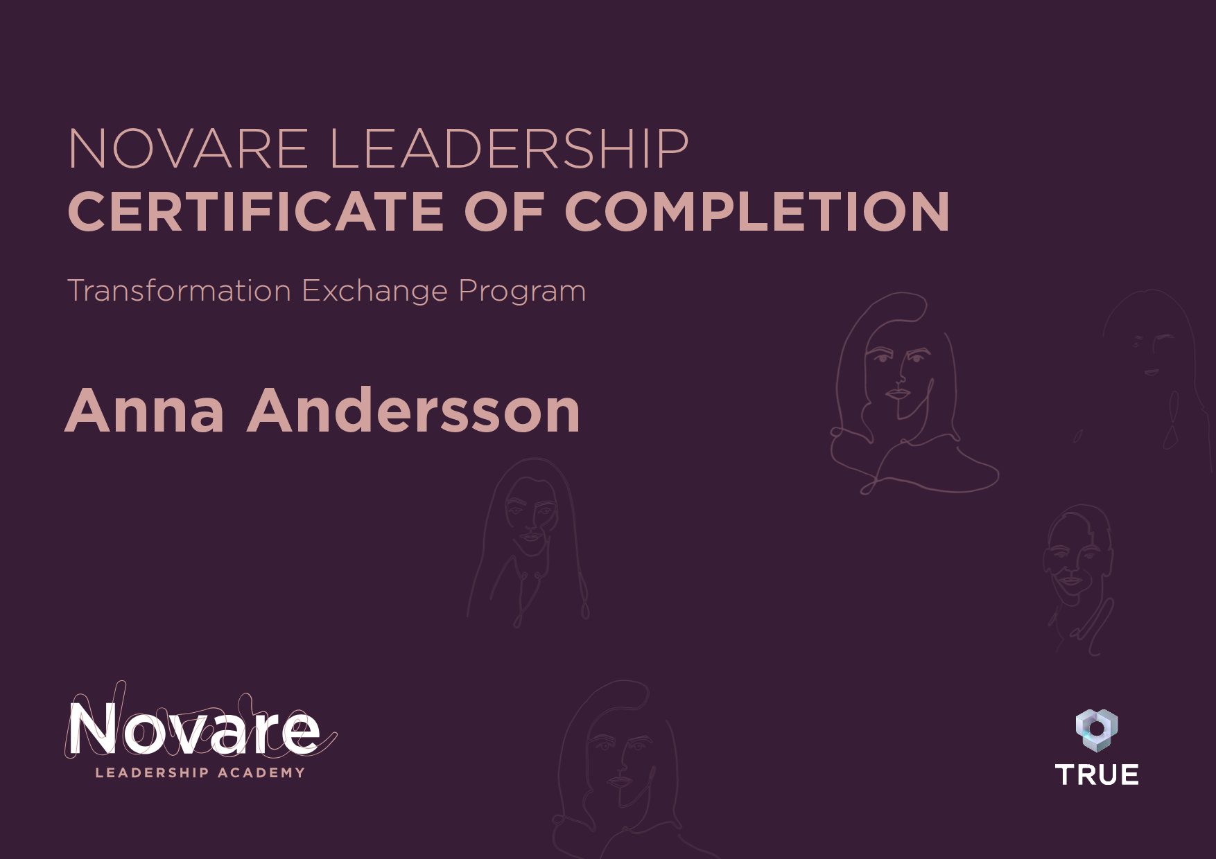 Example certificate for Transformation Exchange Program from Novare Leadership