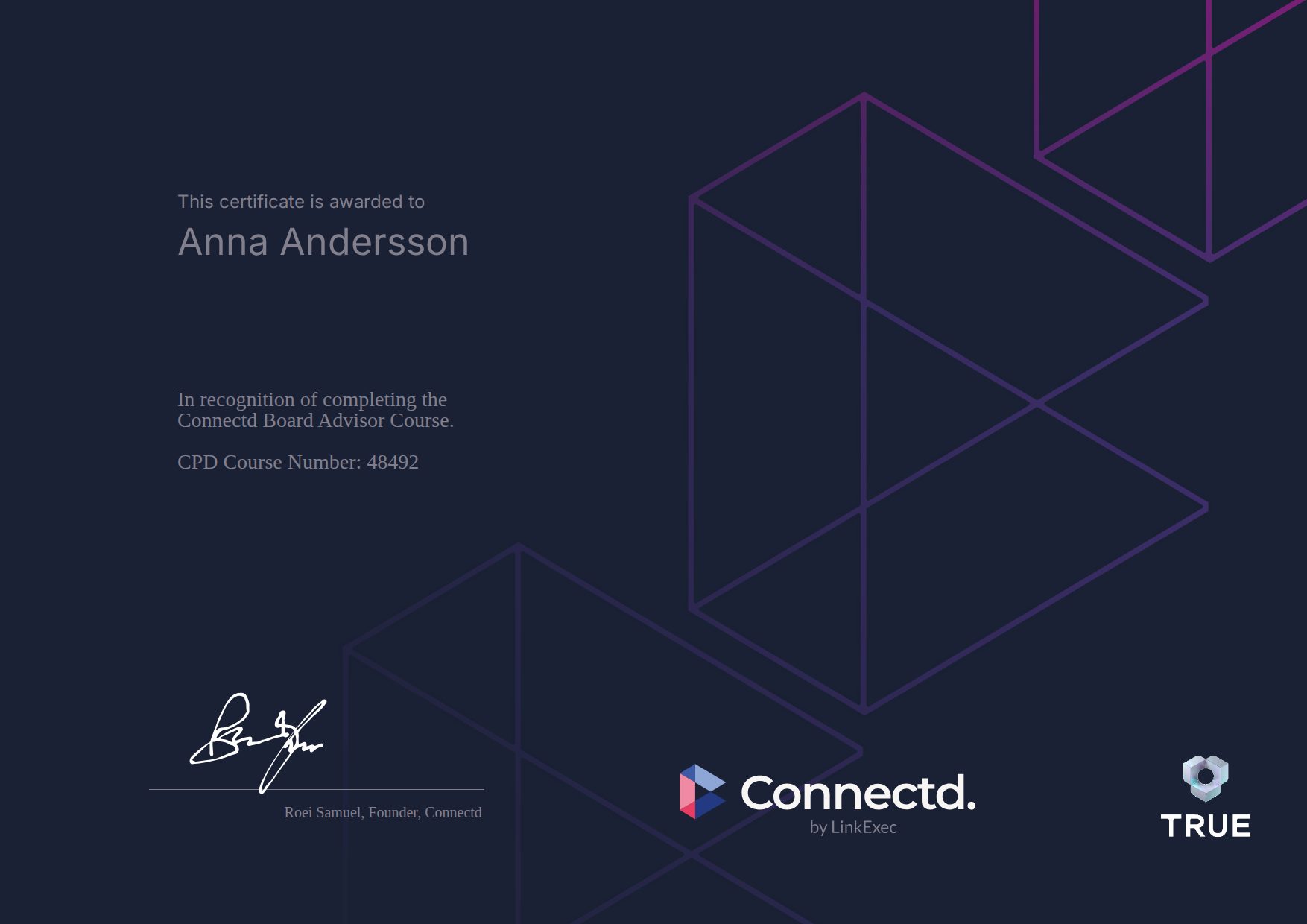 Exempel: diplom för Connectd Academy från Connectd - LinkExec