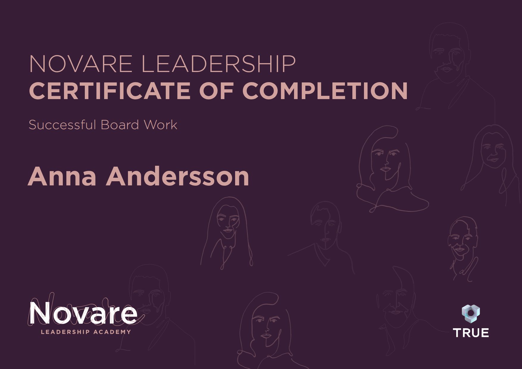 Example certificate for Successful Board Work from Novare Leadership