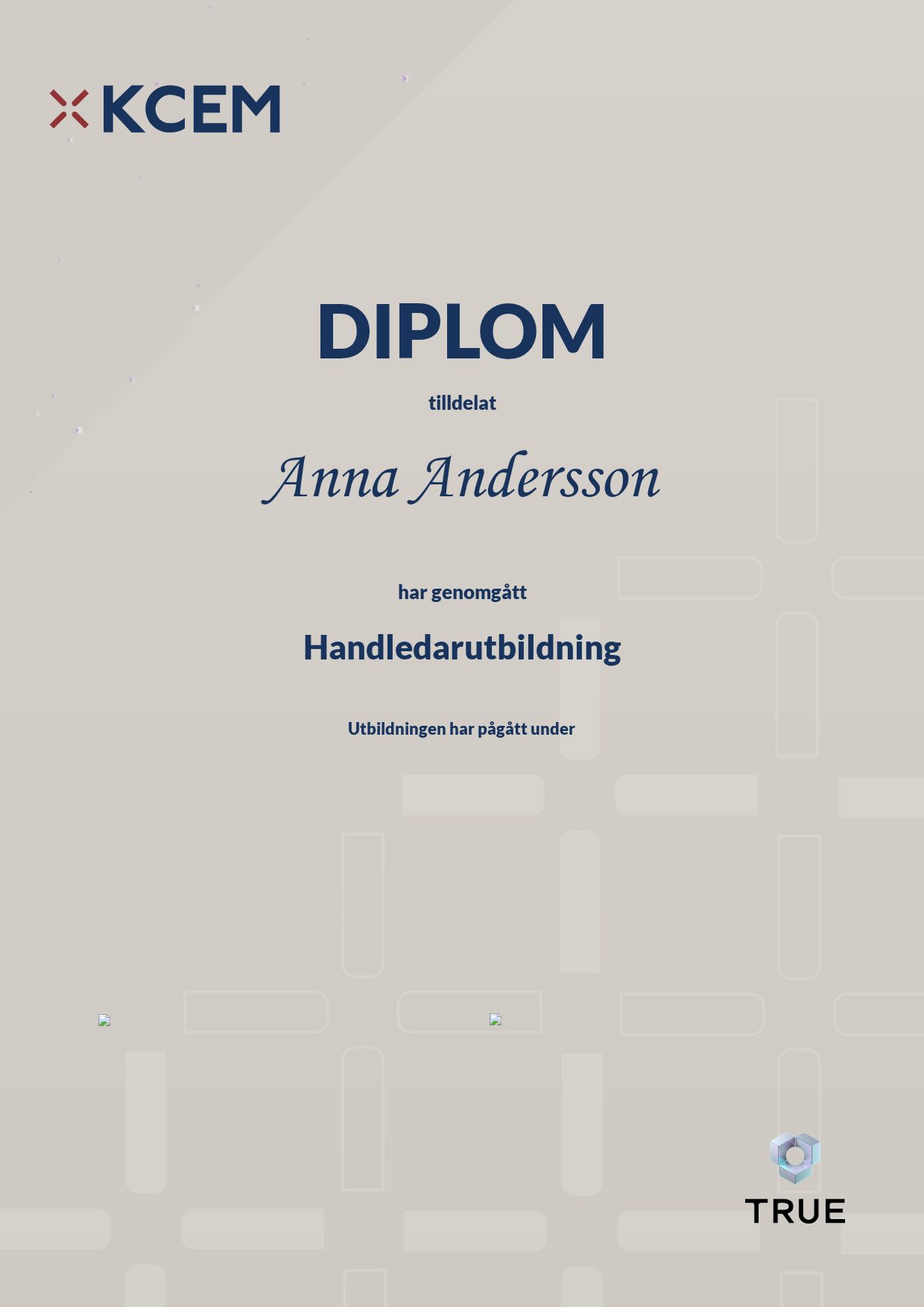 Example certificate for Handledarutbildning from KCEM – explosiva ämnen