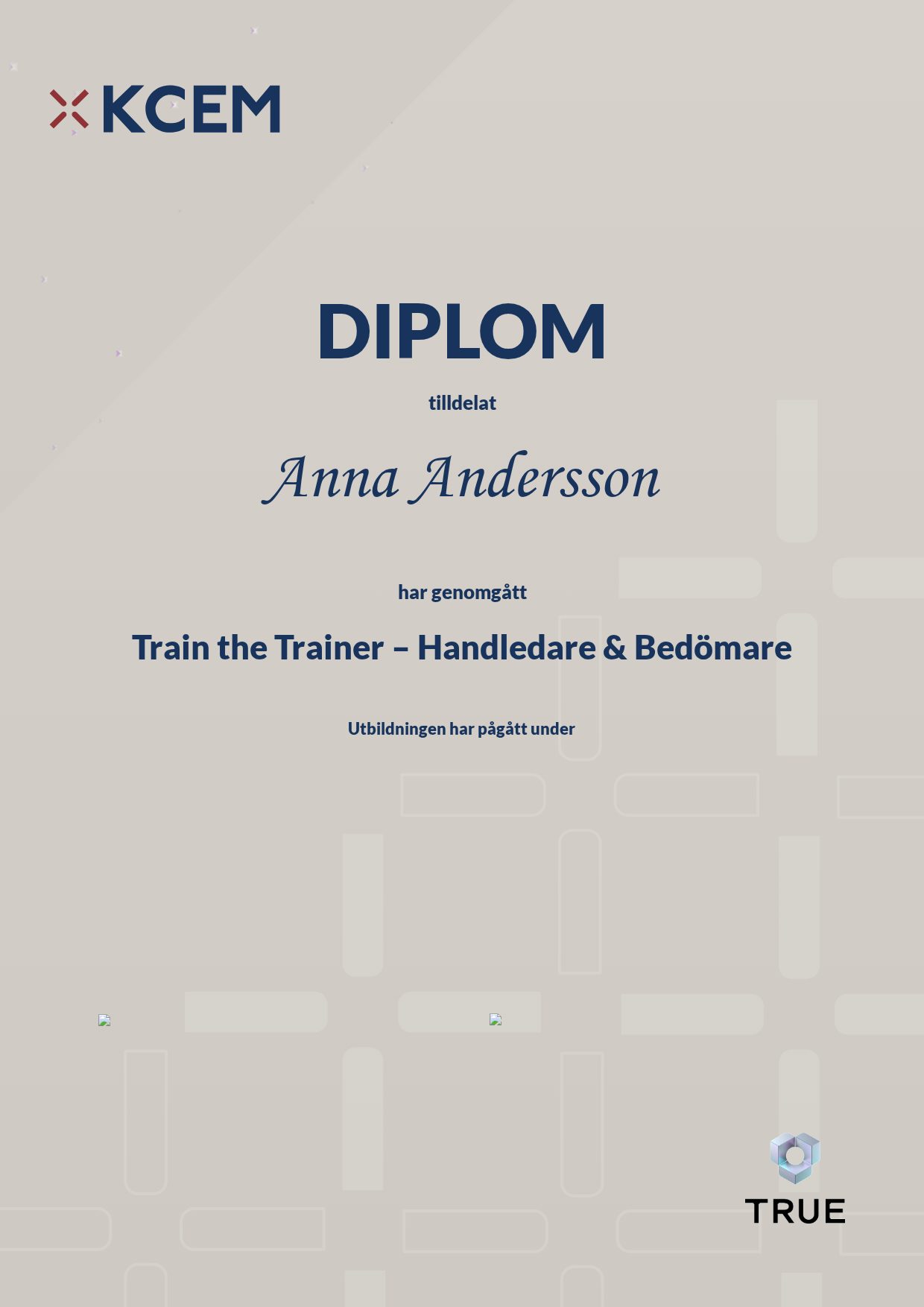 Example certificate for Train the Trainer – Handledare & Bedömare from KCEM – explosiva ämnen