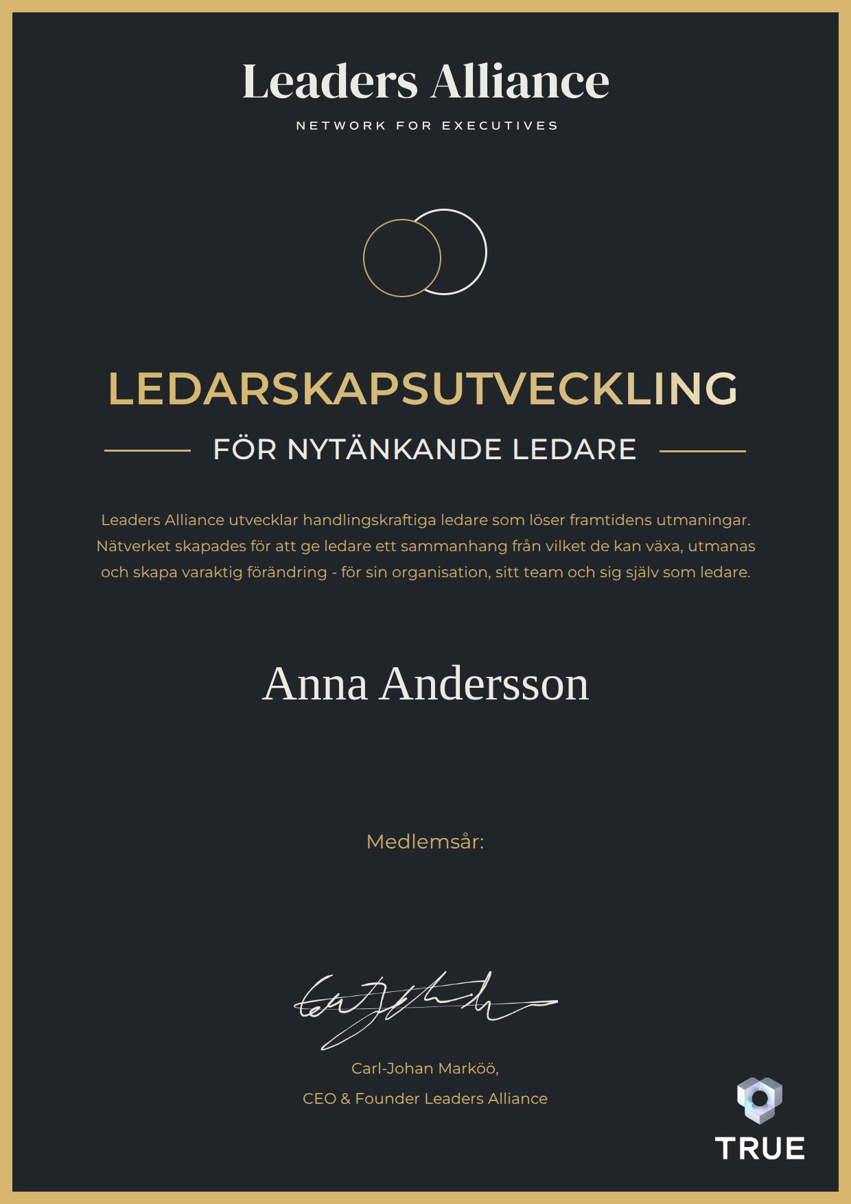 Example certificate for VD – Scaleup from Leaders Alliance