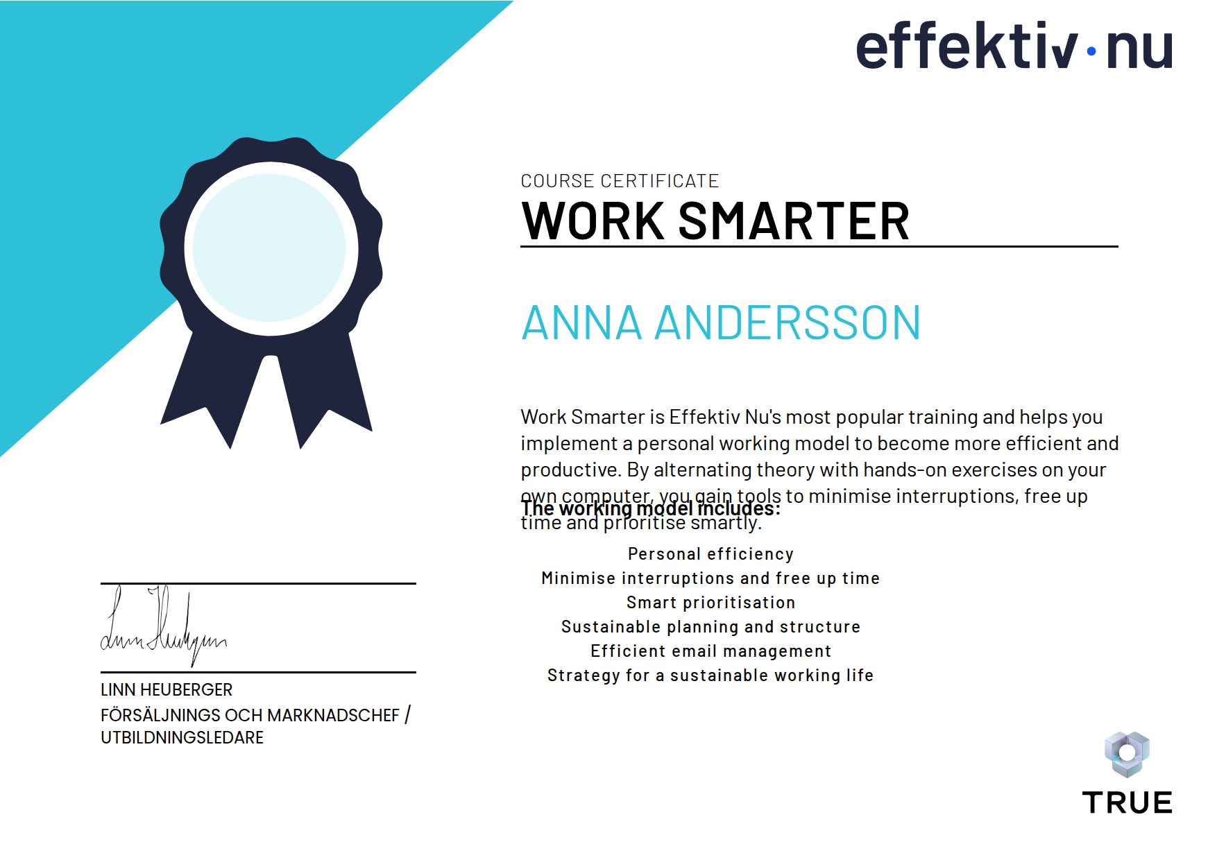 Exempel: diplom för Work Smarter från Effektiv nu